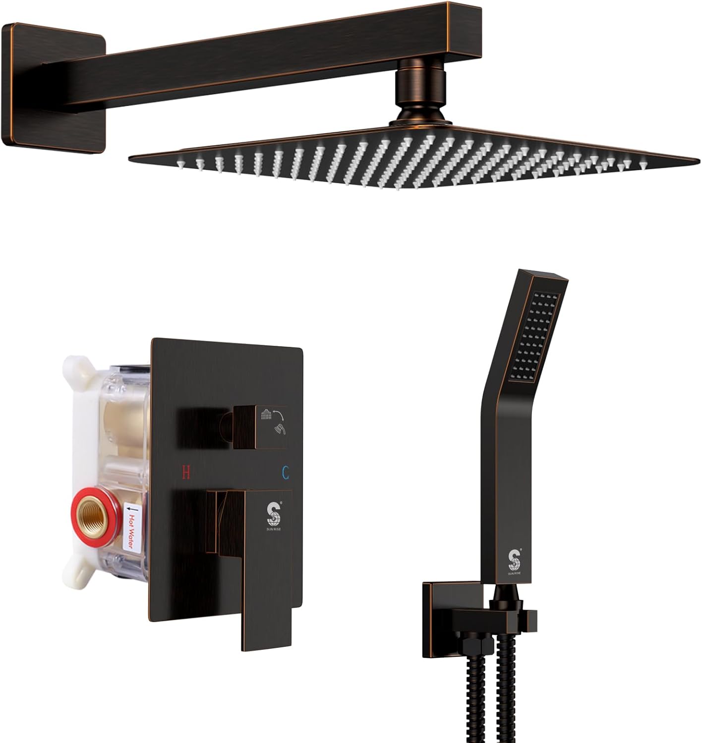 SR SUN RISE ORB Square Rain Shower Head Set with Handle