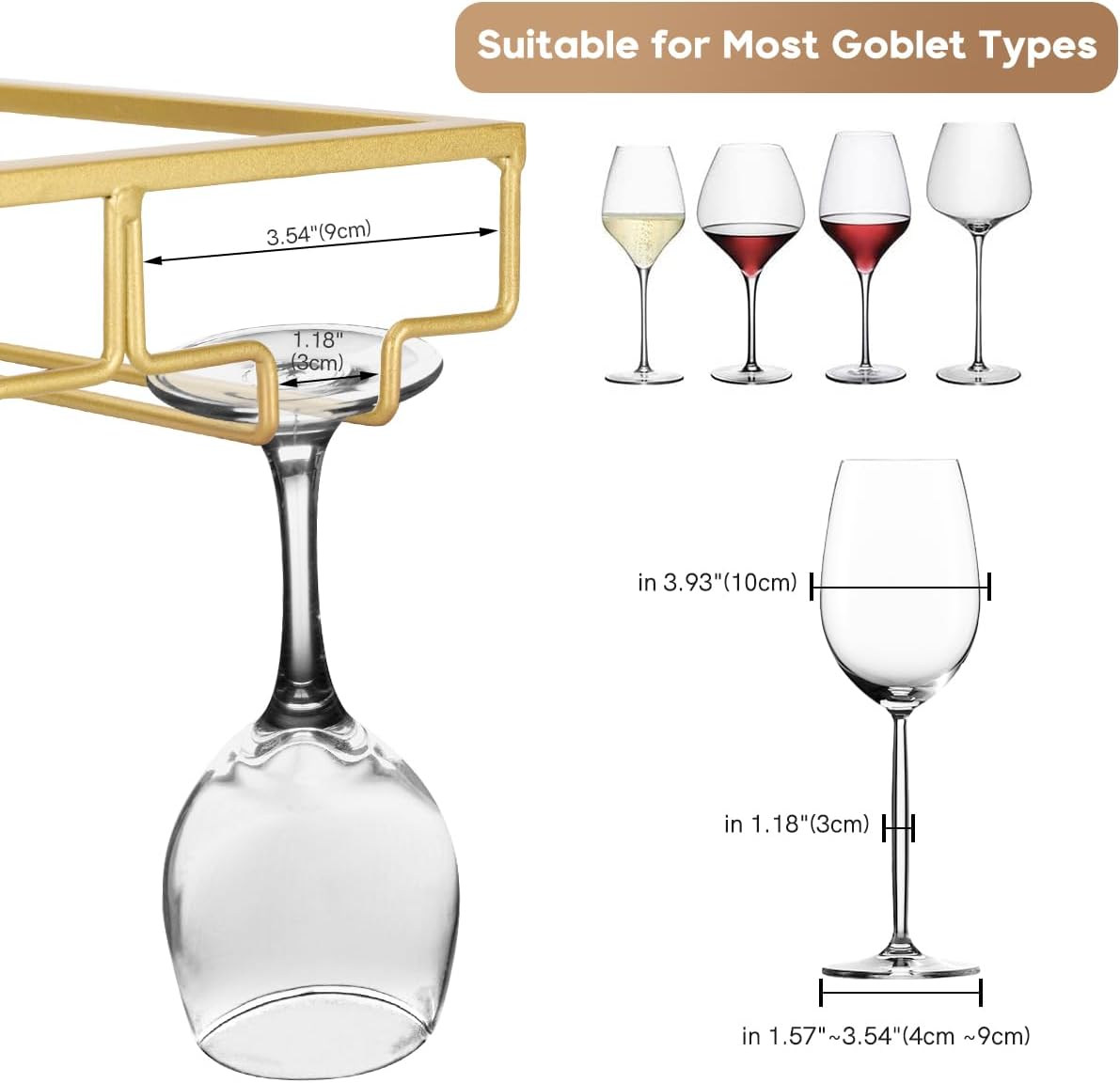 Xverycan 6 Row Wine Glass Rack Under Cabinet