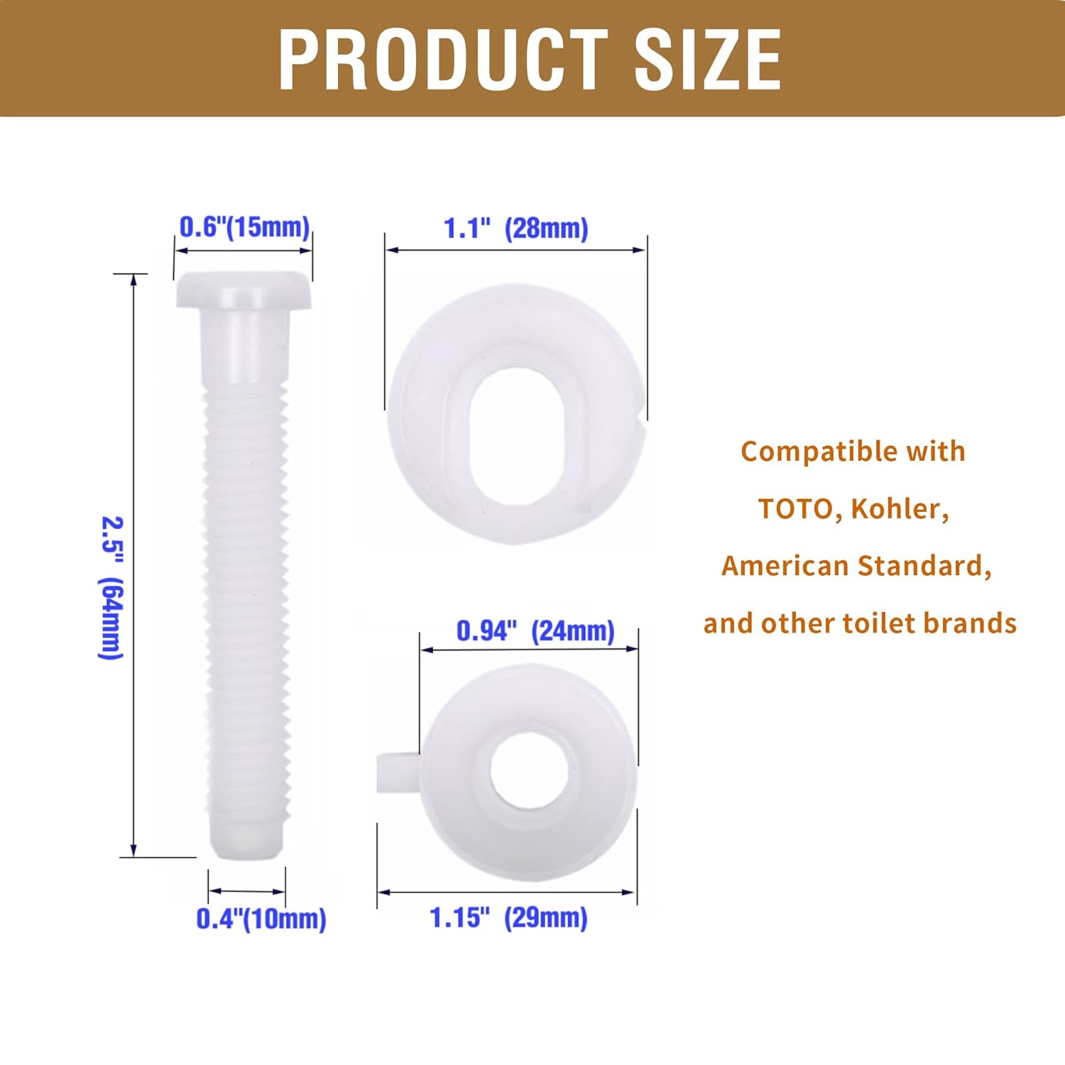 2Pcs Universal Plastic Toilet Seat Hinge Kit with Nuts and Washers White
