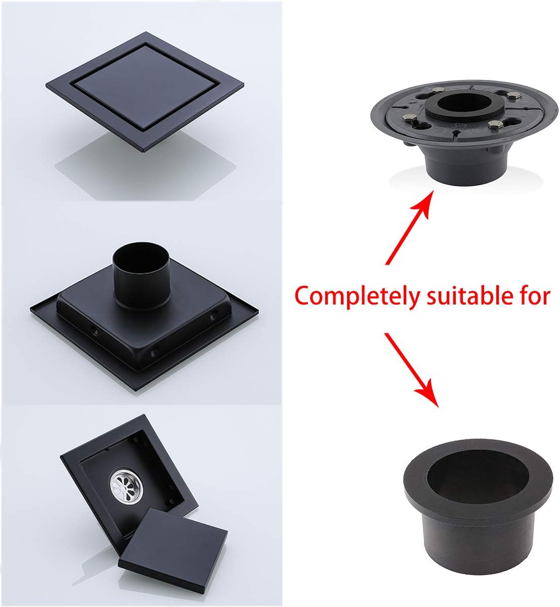 RANDOM Matte Black 6 Inch Drain Cover with Tile Insert