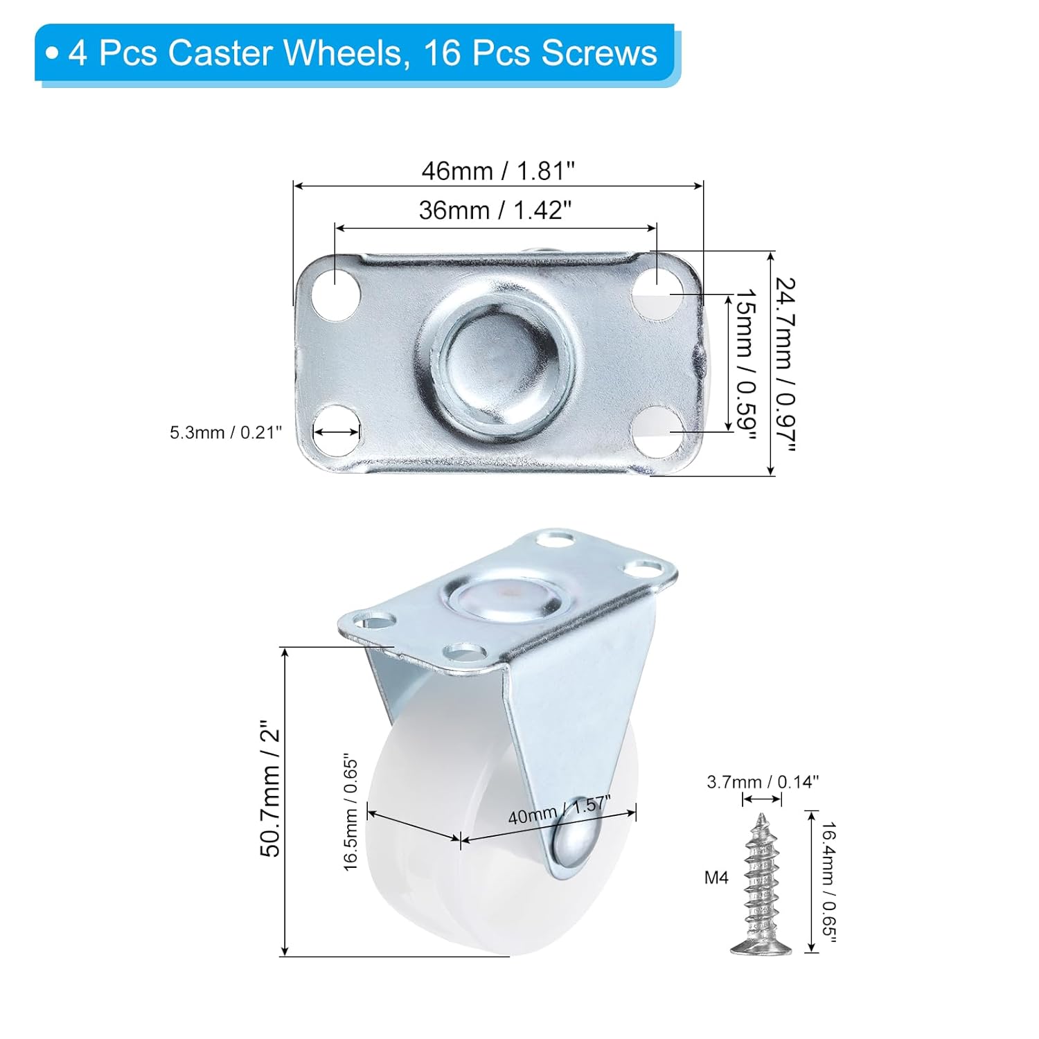 PATIKIL 15 Rigid Caster Wheels 4 Pack for Furniture