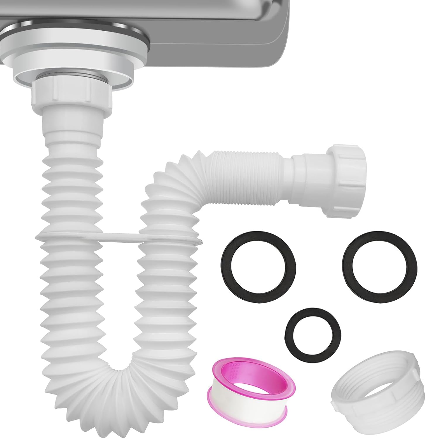 TGEOND Flexible 1-12 P-Trap 30 Inch White