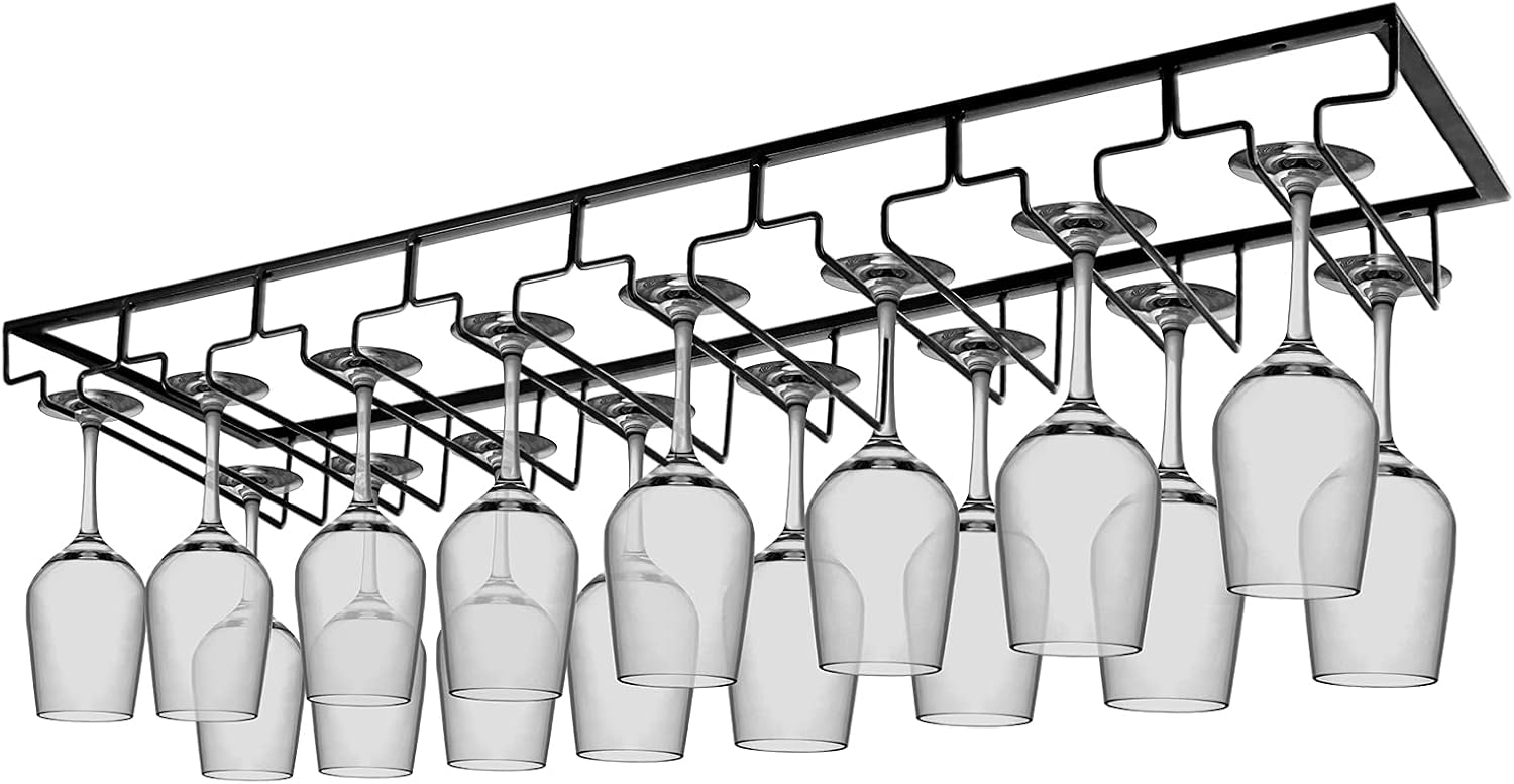 Xverycan 8 Row Wine Glass Rack Metal Stemware Holder with Screws Black