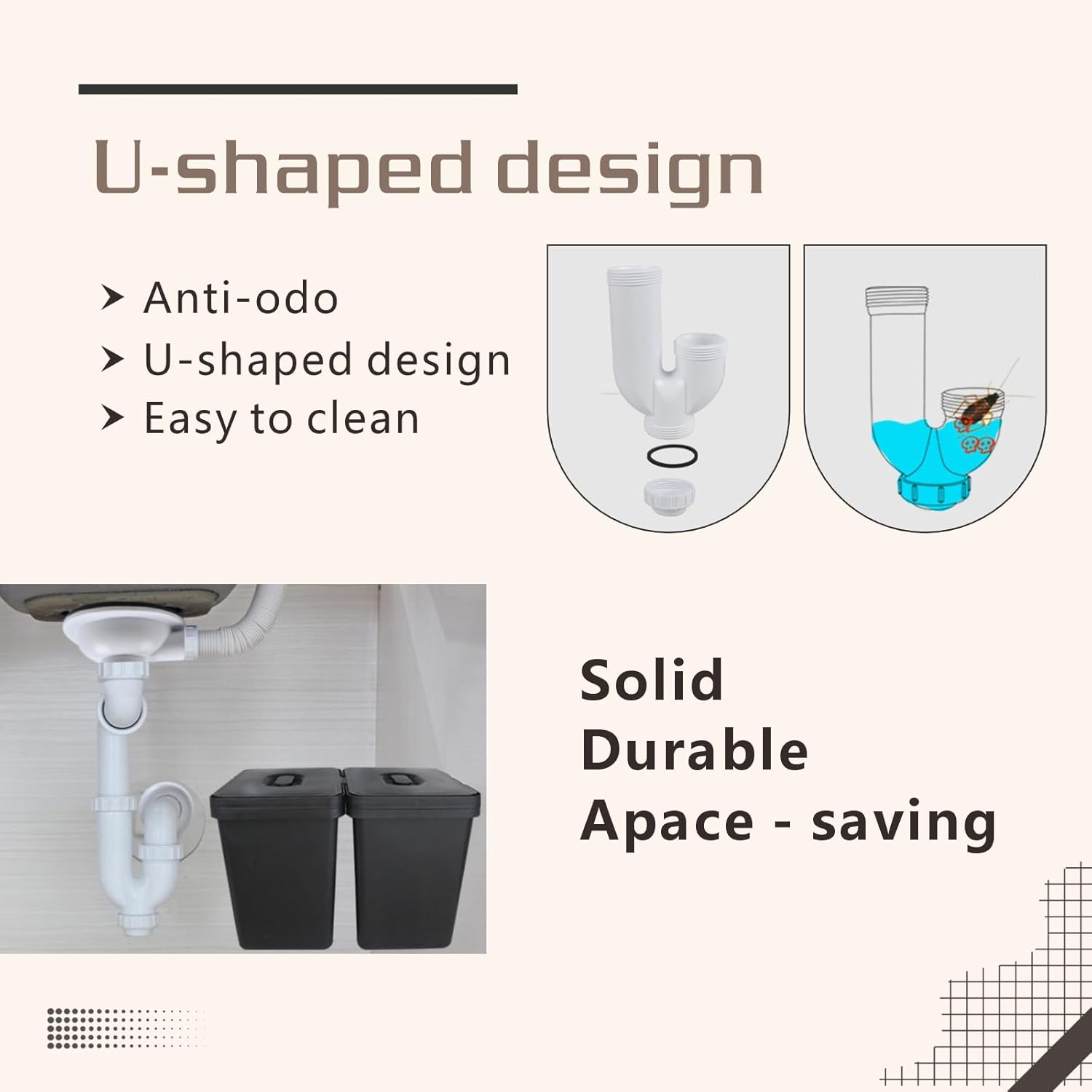 Universal Sink Drain Kit with P Trap for Kitchen and Bathroom White