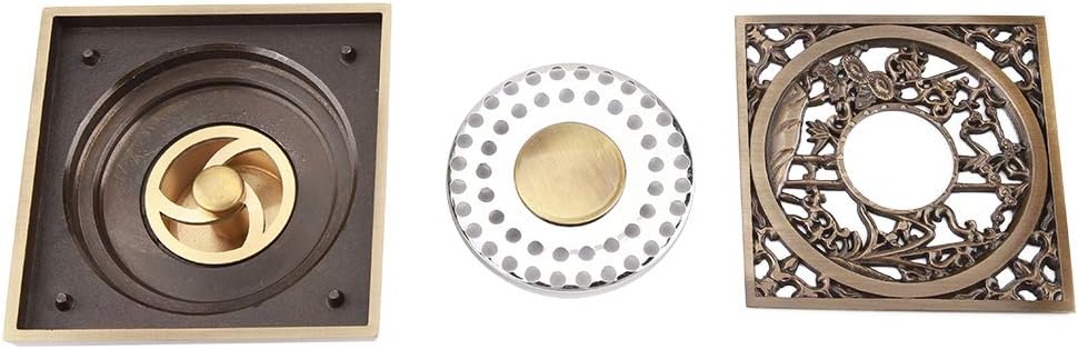 Tomotato Square Drain Strainer Cover 10cm Antique Brass Bathroom Floor Drain