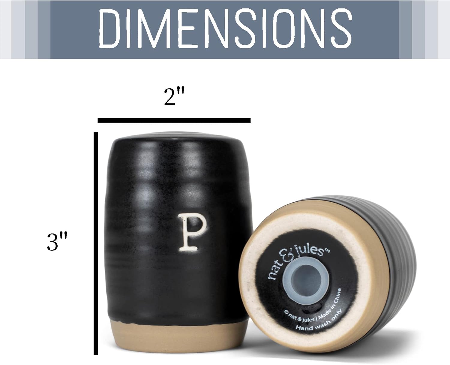 Nat Jules Raw Bottom Black Ceramic Salt Pepper Shaker Set