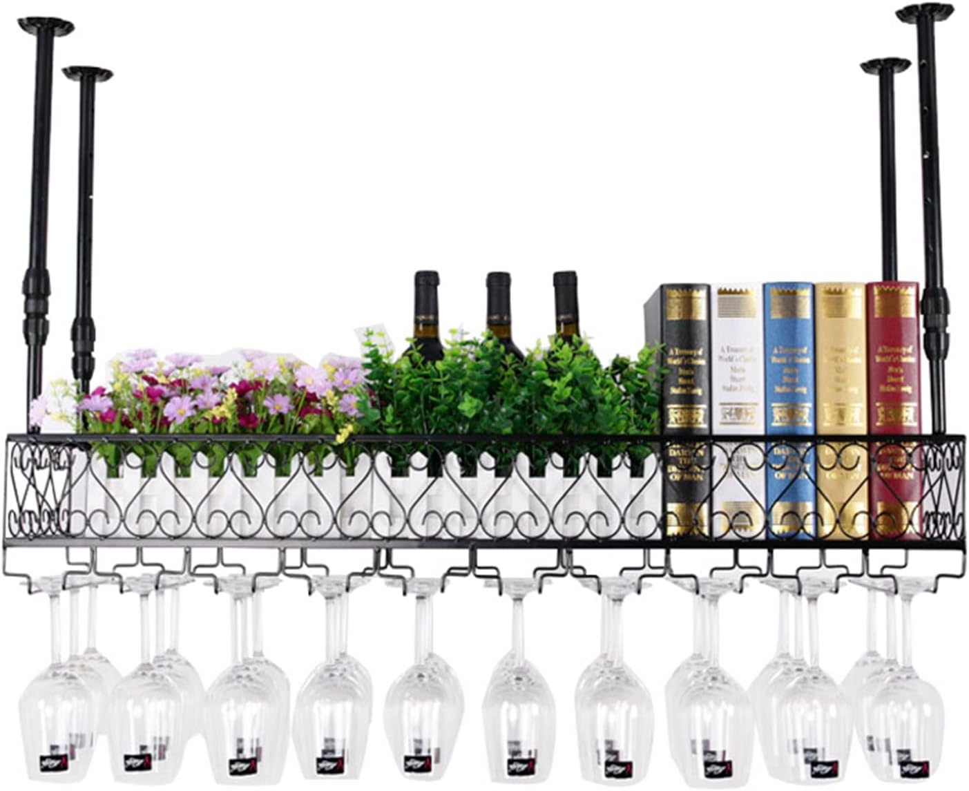 Industrial Black Metal Wine Glass Holder with Adjustable Shelves