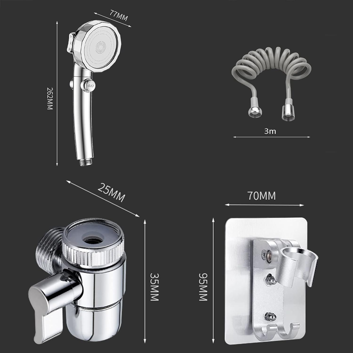 Hand Held Shower Head with 3 Modes and 3m Hose Kit