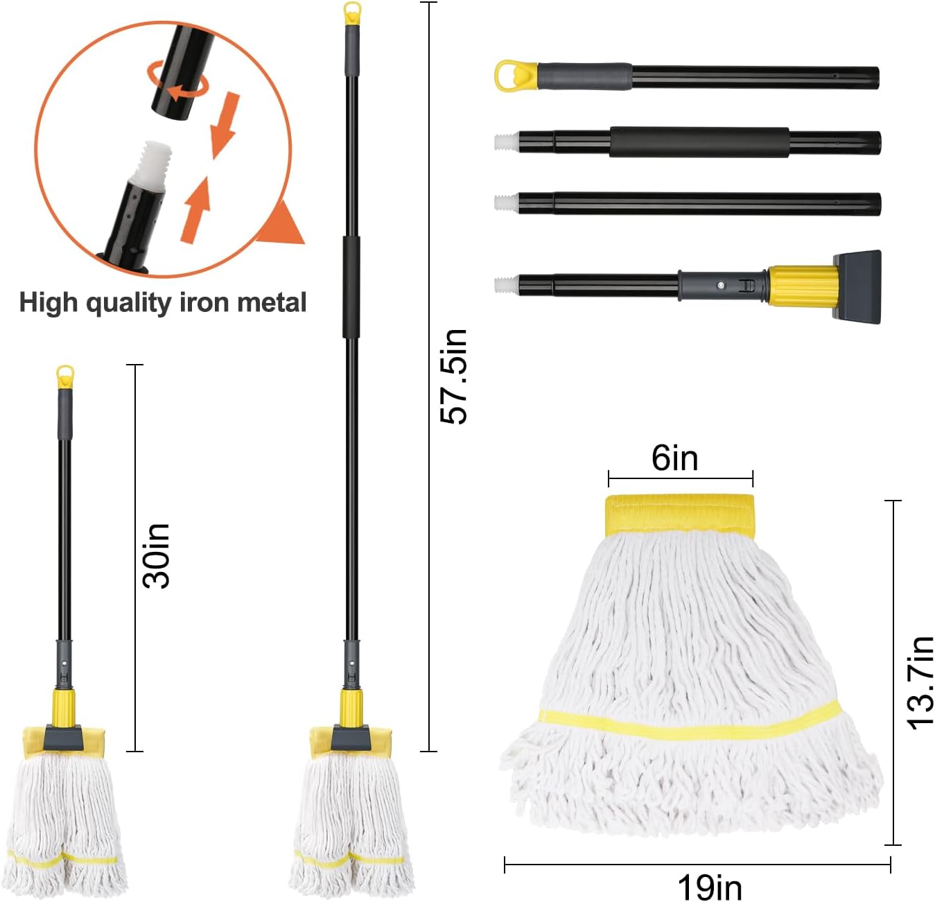 KeFanta Heavy Duty Wet Mop with 60 Long Handle