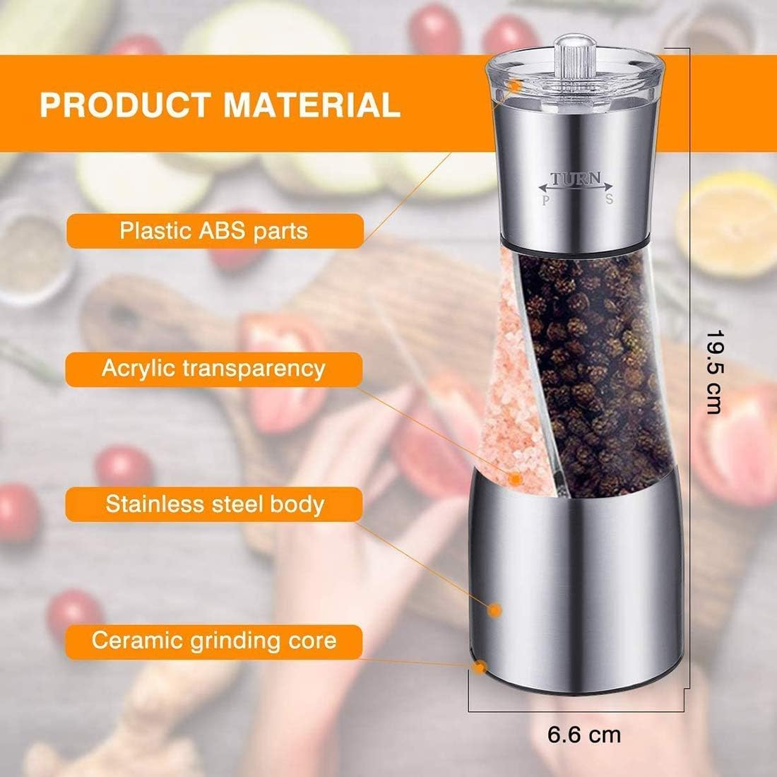 sdneNest Salt Pepper Grinder Set 2 in 1 Stainless Steel
