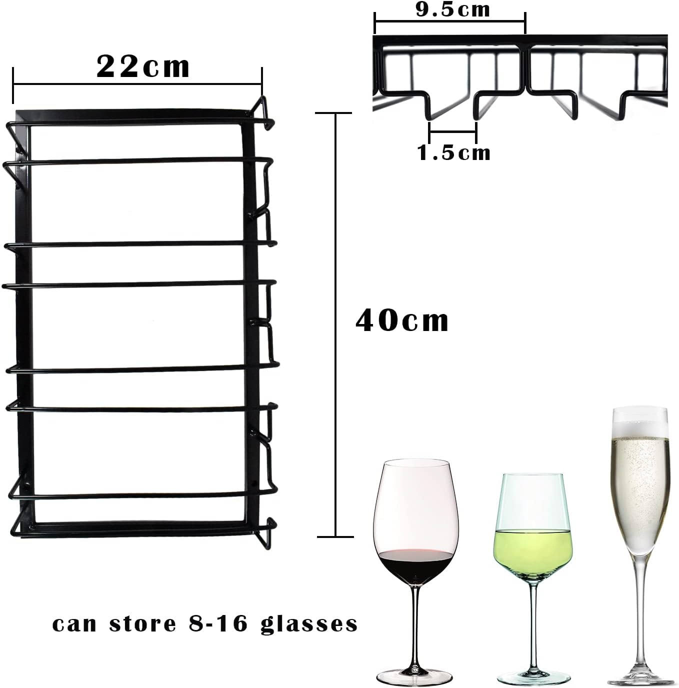 4 Rows Wine Glass Rack Under Cabinet 2 Packs Stemware Holder