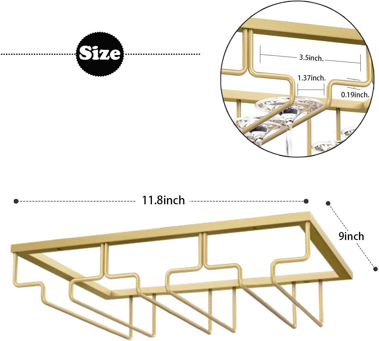 MATILODI Wine Glass Rack Gold 3 Rows