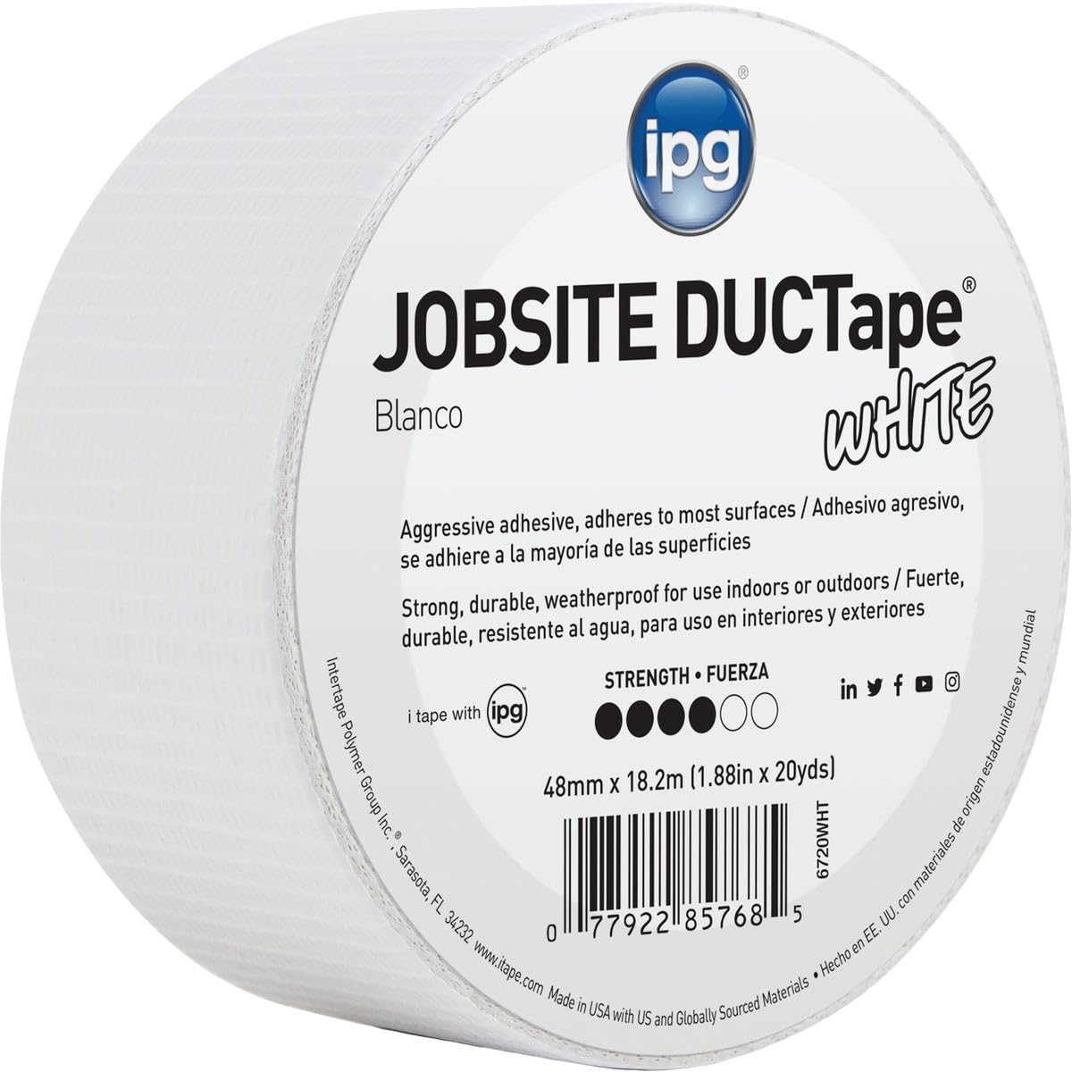 IPG 6720WHT JobSite Duct Tape White 188 x 20 yd