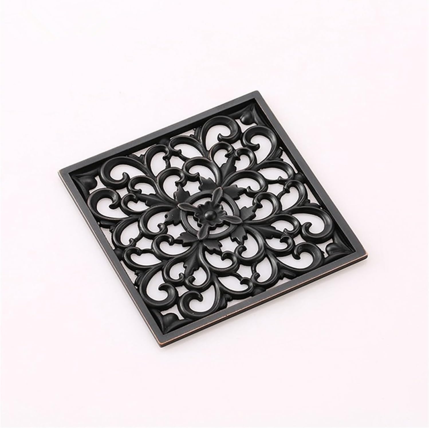 Flower Carved Art Square Bathroom Floor Drain 4 Antique Brass