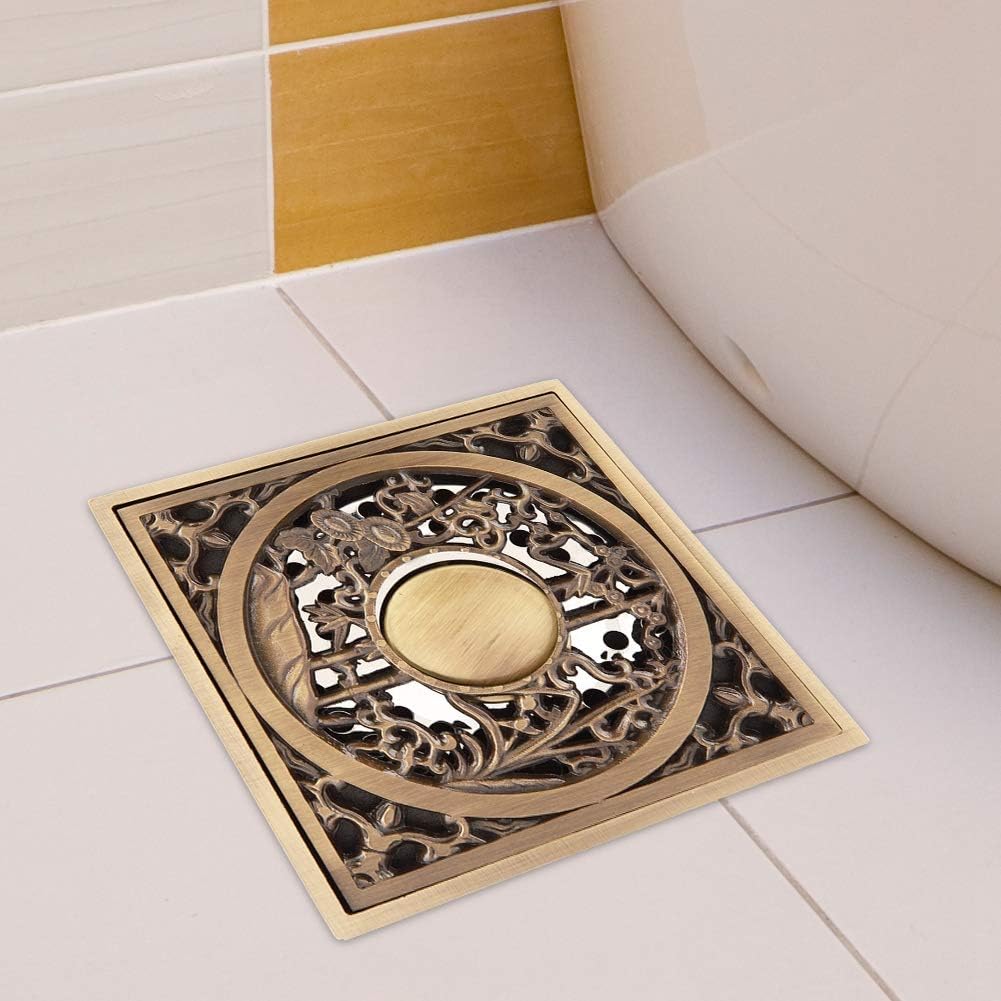 Tomotato Square Drain Strainer Cover 10cm Antique Brass Bathroom Floor Drain