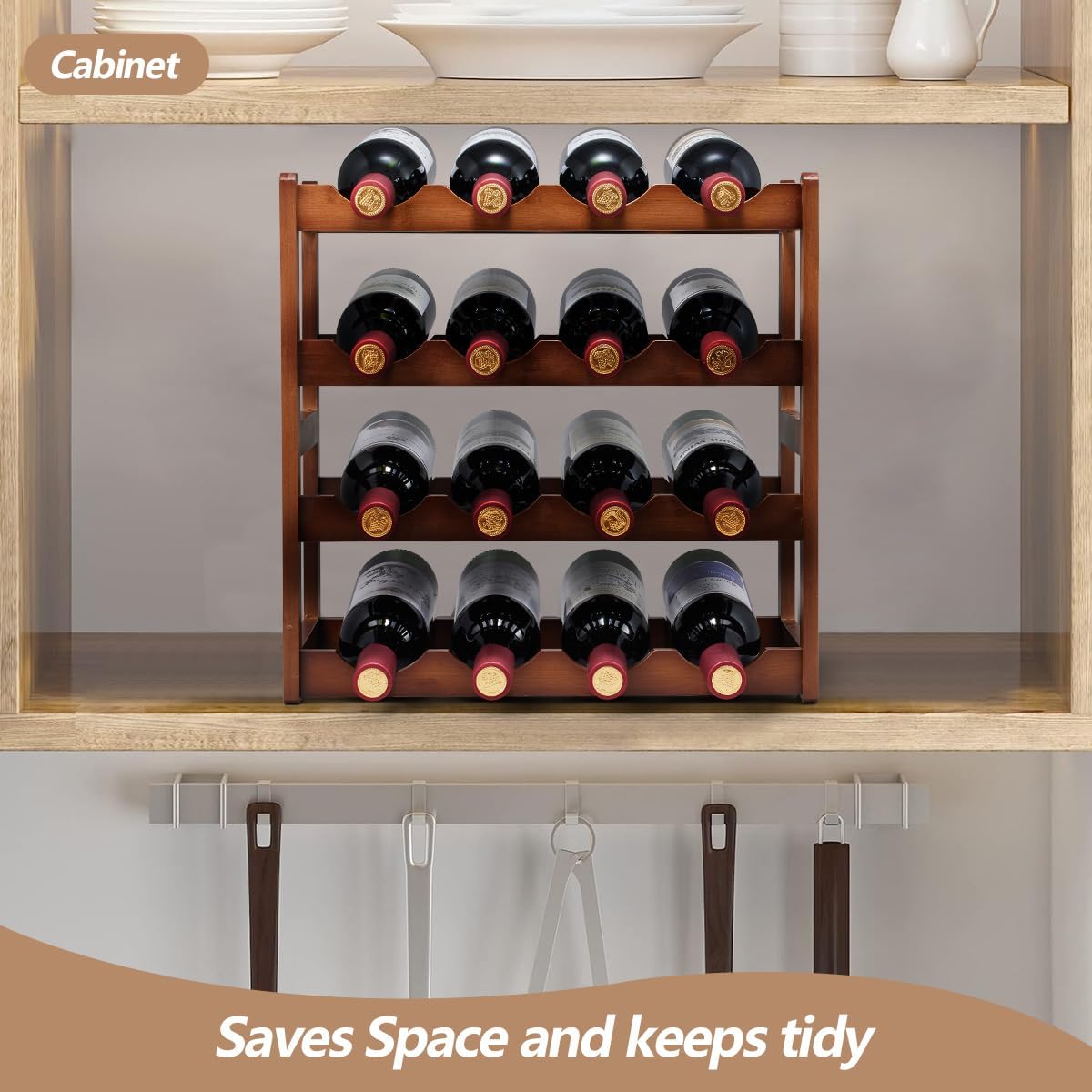 Homevany 4-Tier Bamboo Wine Rack Holds 16 Bottles