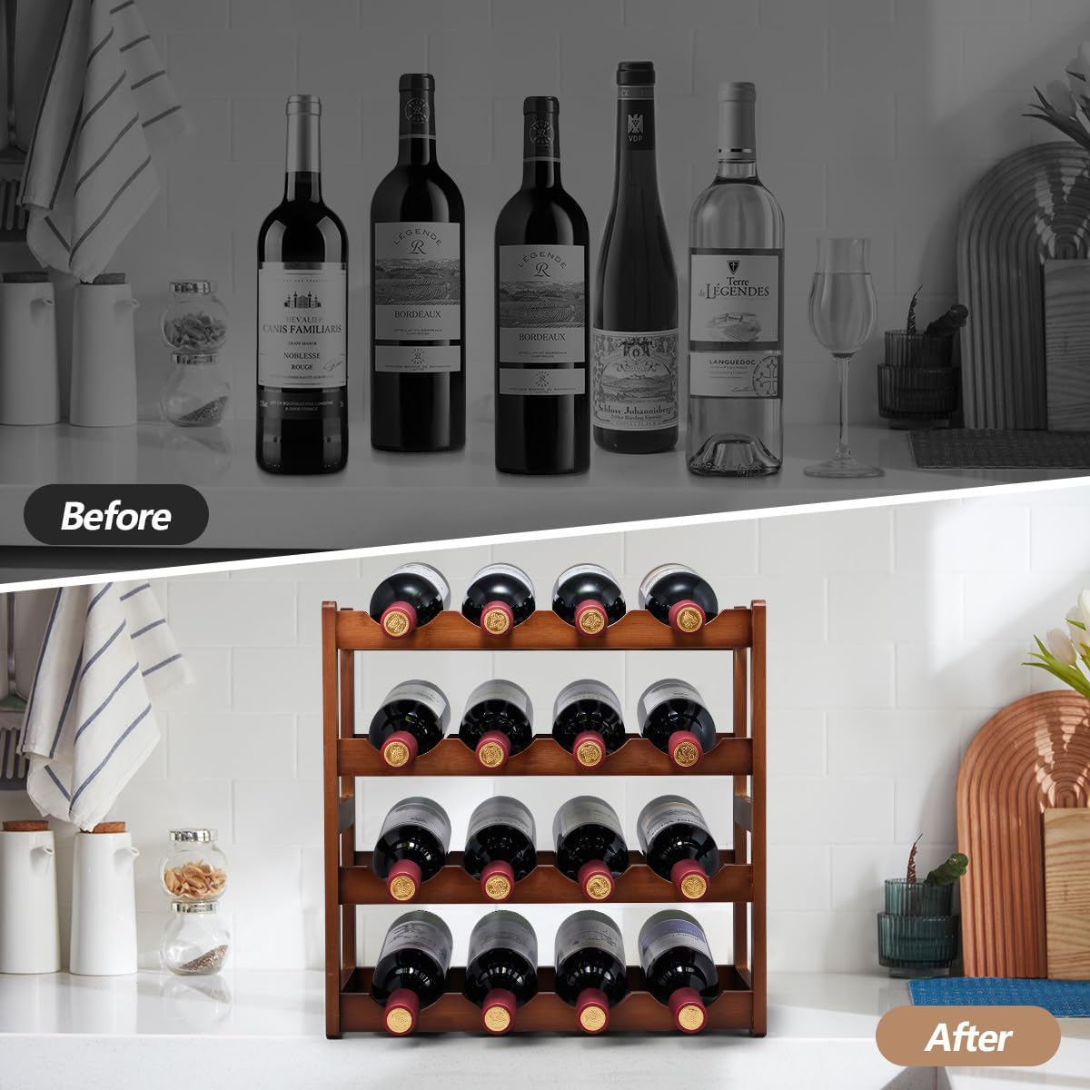 Homevany 4-Tier Bamboo Wine Rack Holds 16 Bottles