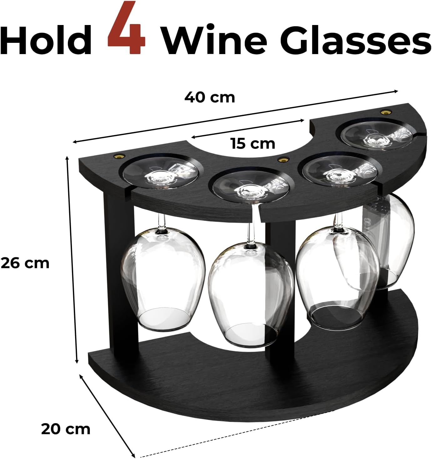 Lacinoeo Wood Wine Glass Rack for 4 Glasses Black 1