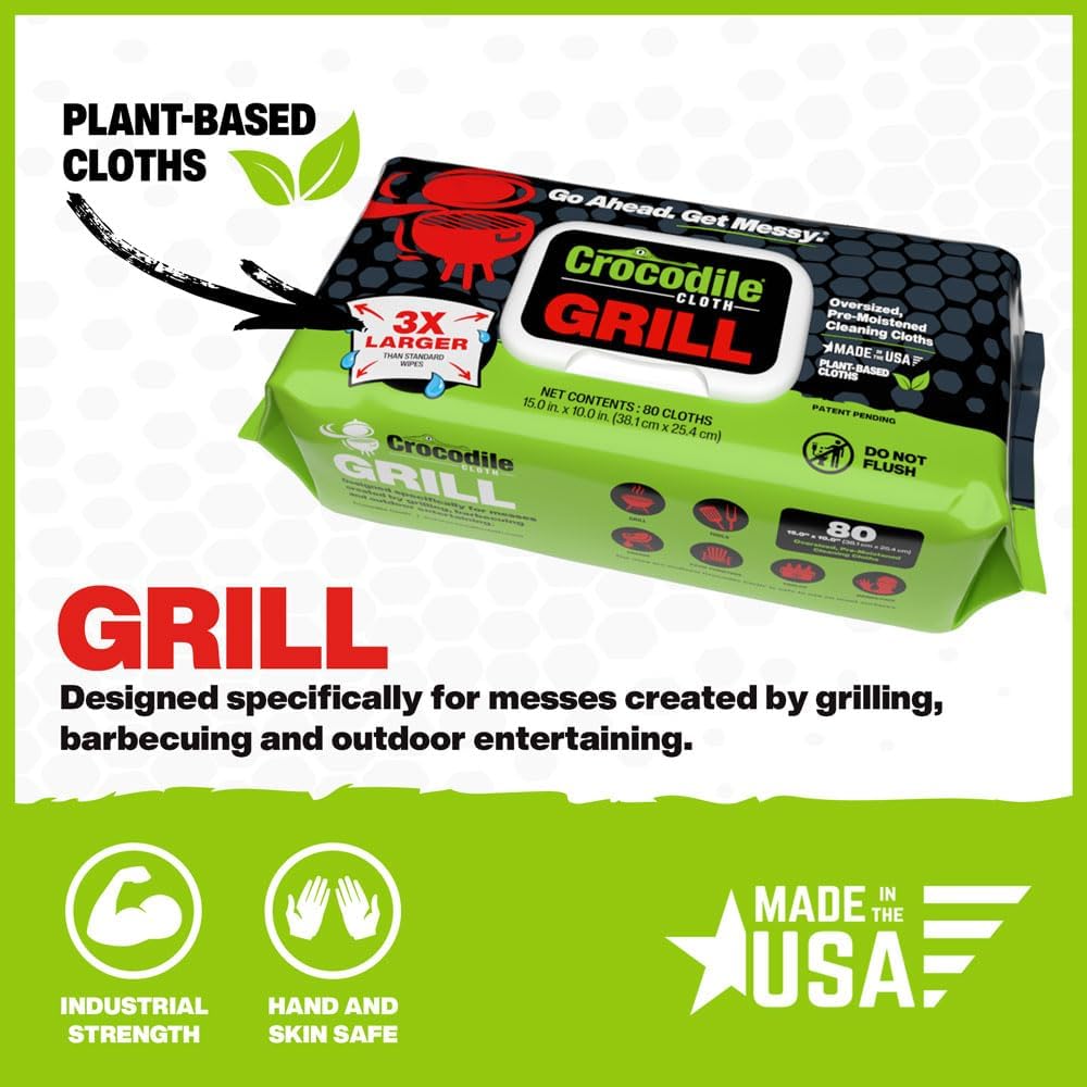Crocodile Cloth Grill - 80 Pre-Moistened Heavy-Duty Wipes