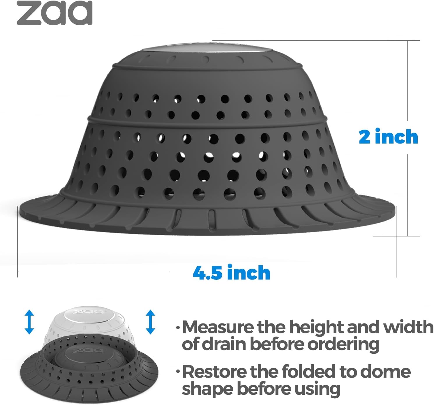 Zaa Bathtub Drain Hair Catcher 2 Pack Silicone Collapsible
