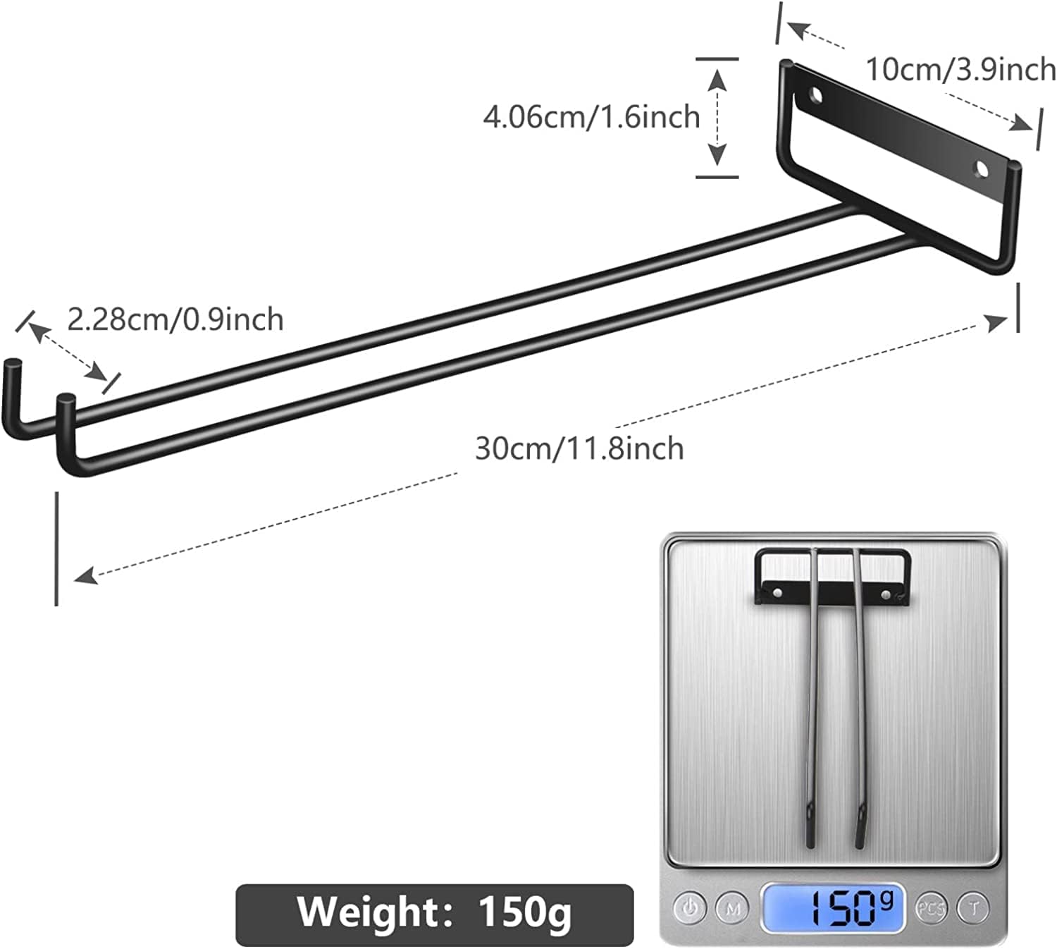 BUILOG 118 Inch Wine Glass Rack 4 Pack Black