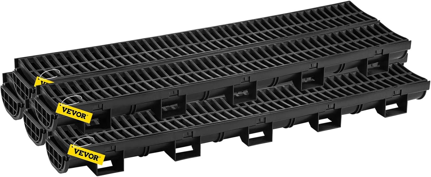 VEVOR Trench Drain System 57x31-Inch HDPE Black 5-Pack