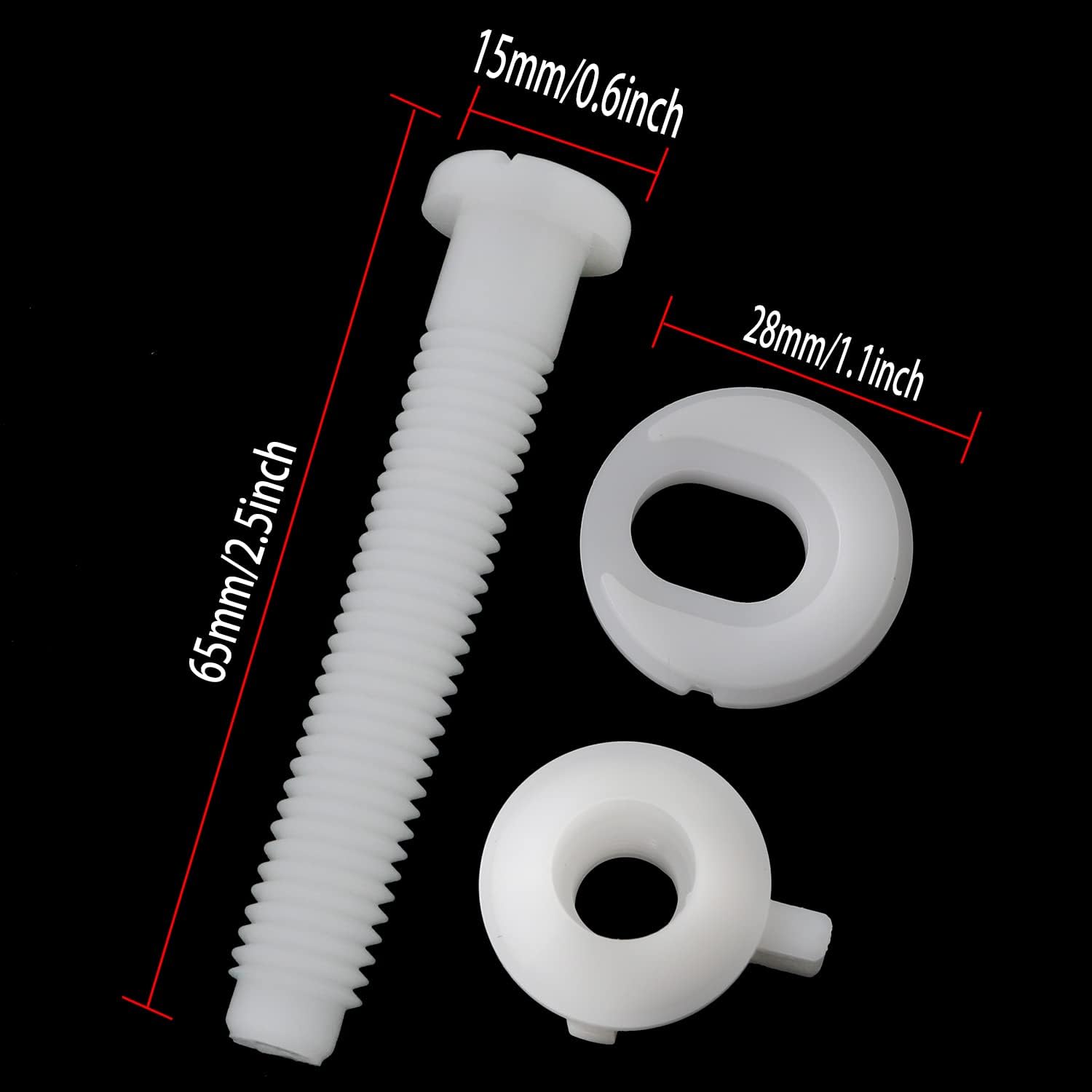 ZZLZX Toilet Seat Screws 4Set White Plastic Hinge Bolts with Nuts and Washers