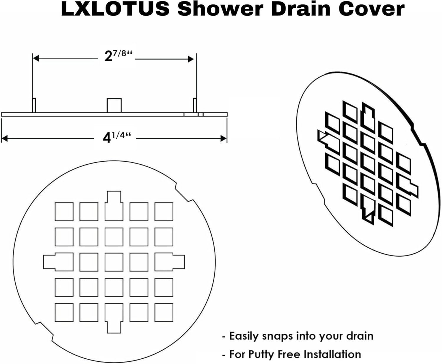 425 Brushed Light Gold Shower Drain Cover - Solid Brass Easy Install
