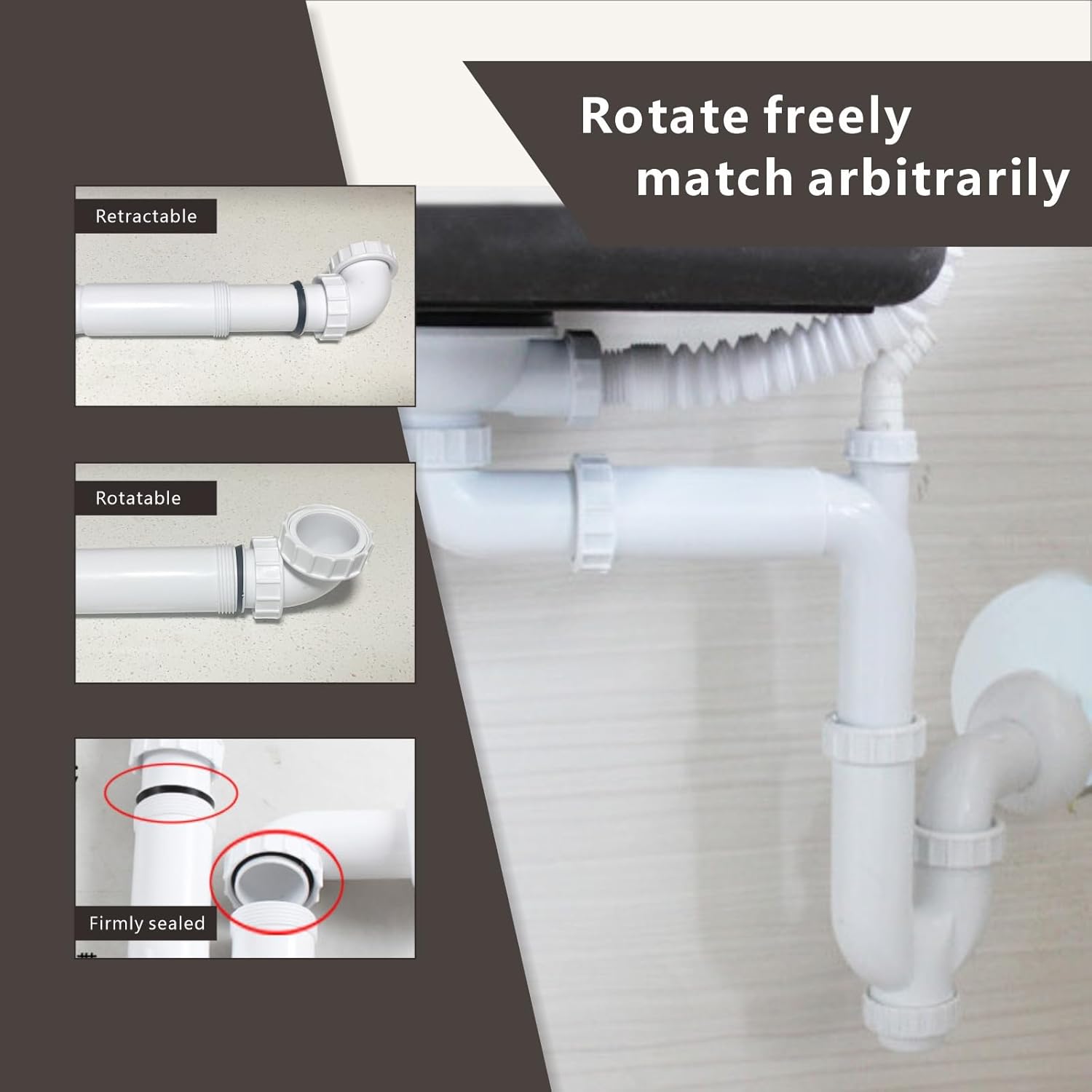 Universal Sink Drain Kit with P Trap for Kitchen and Bathroom White
