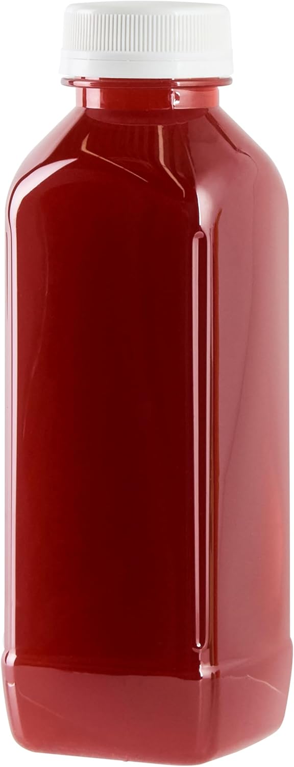 Restaurantware 16 oz Square Juice Bottles with Tamper Evident Cap - 100 Pack