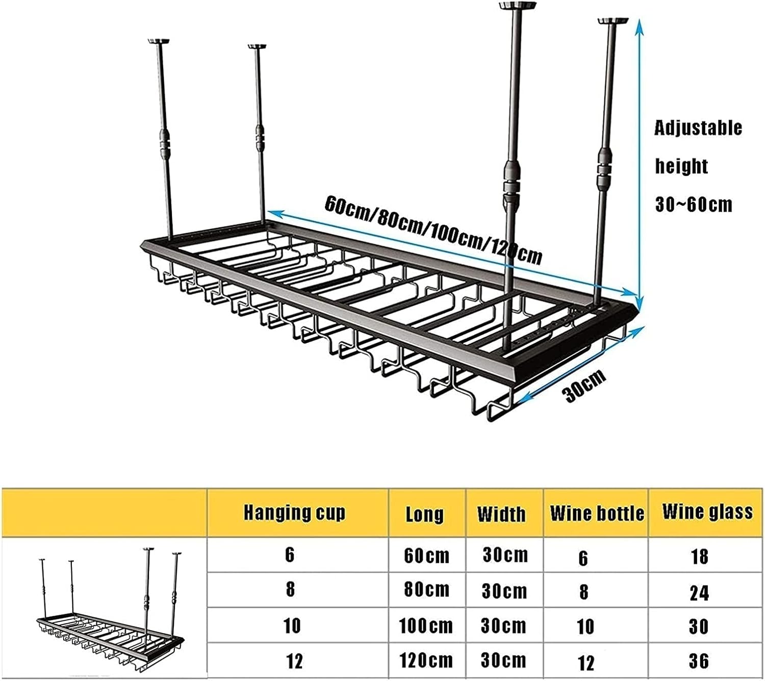 ULAINE Adjustable Ceiling Wine Rack for Bars and Kitchens