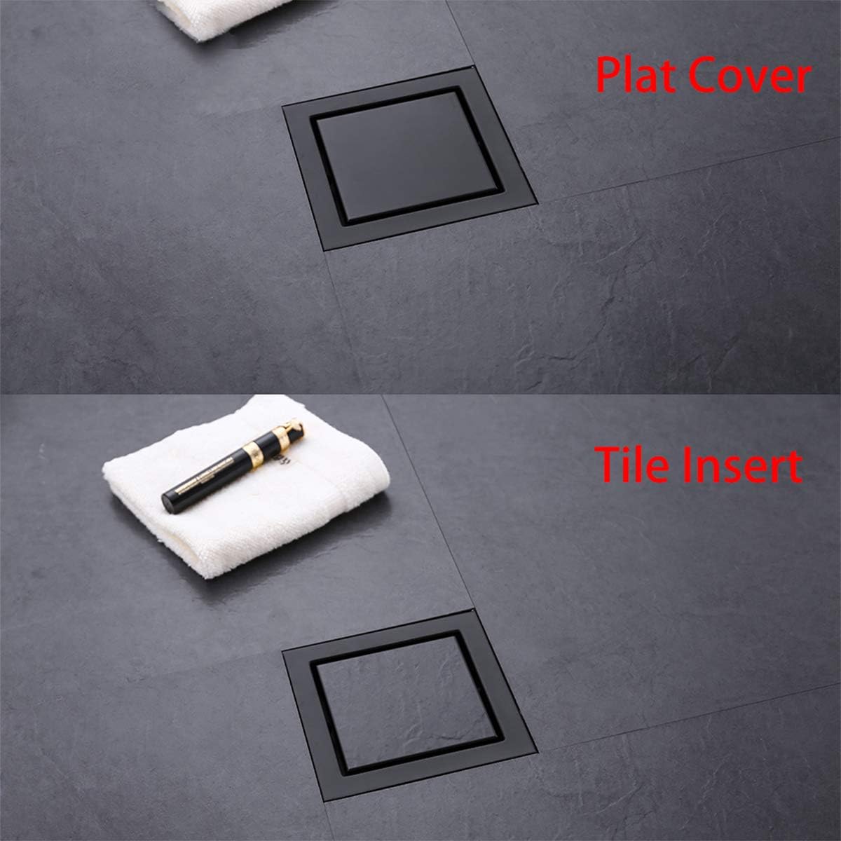 RANDOM Matte Black 6 Inch Drain Cover with Tile Insert