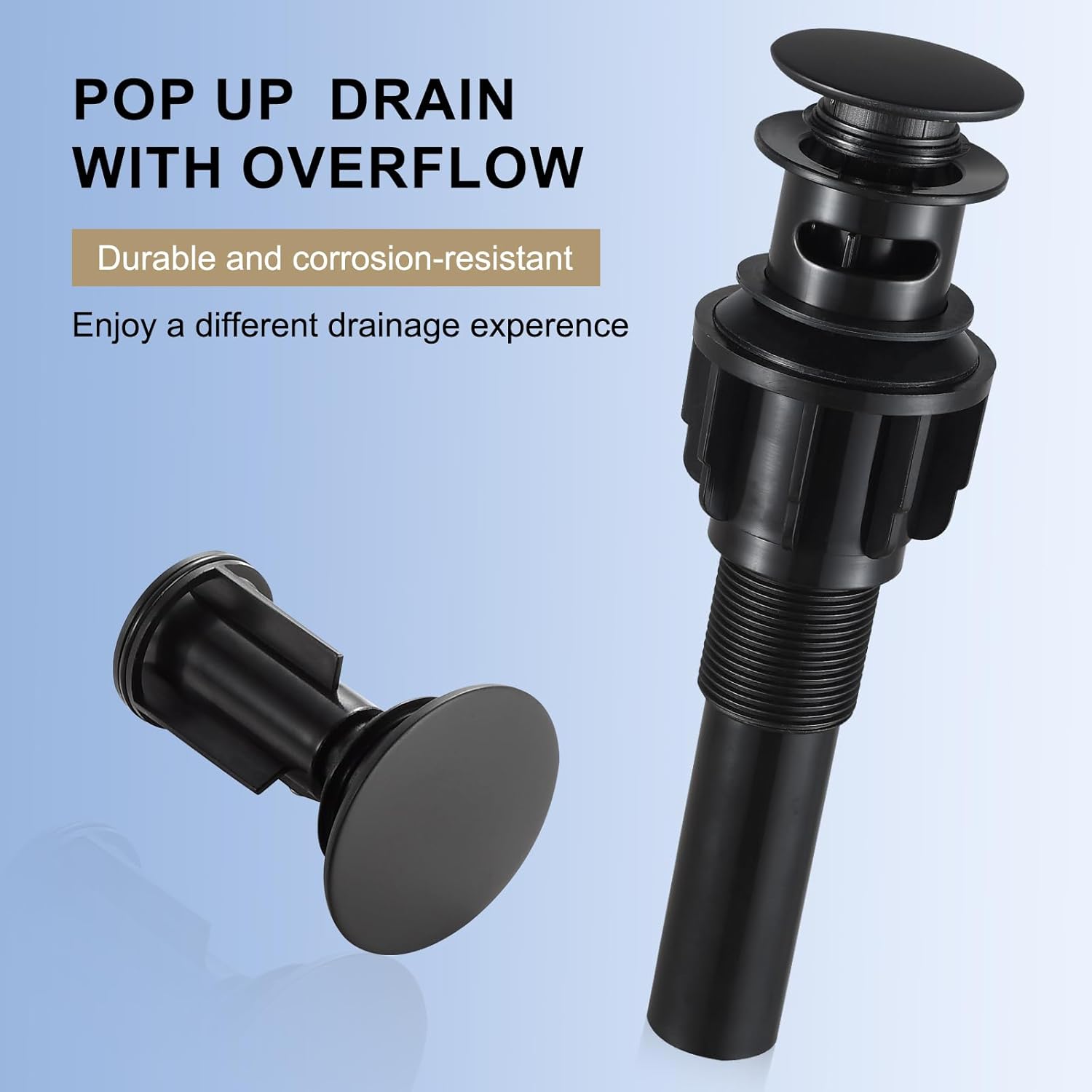 Jorilaisa Pop Up Drain Stopper with Overflow - Matte Black