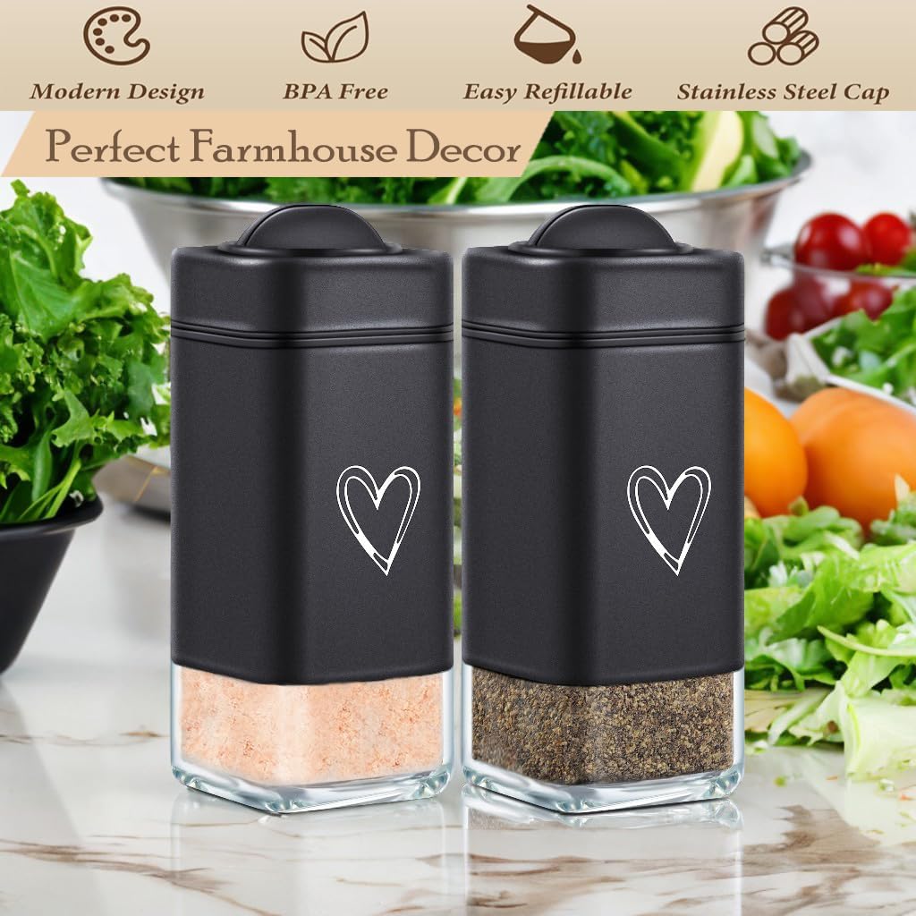 Salt Pepper Shakers Set Stainless Steel Glass Moisture-Proof Heart Design