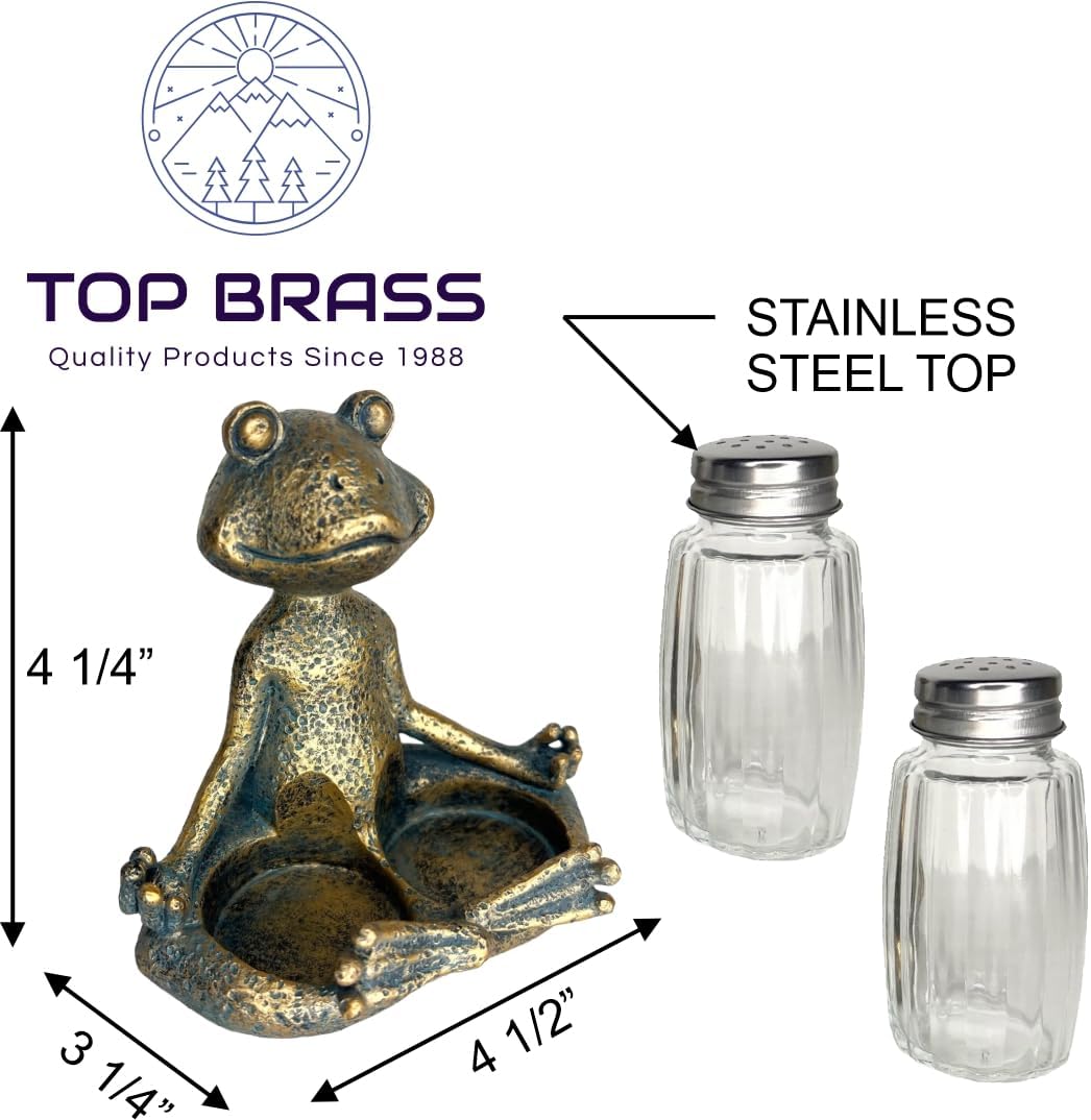 Top Brass Yoga Frog Salt Pepper Set 1