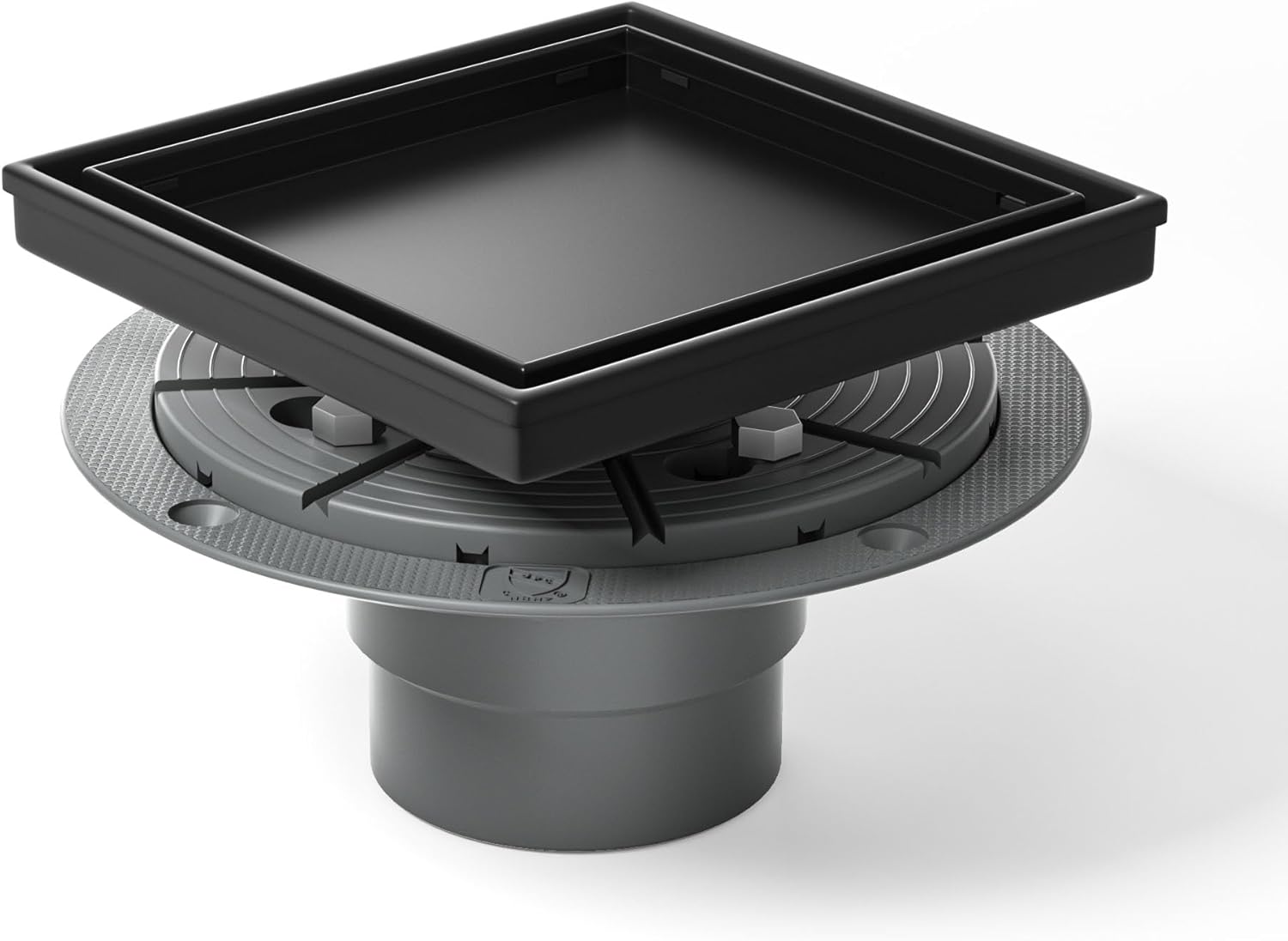 Bernkot Square Shower Drain 6 with 2 PVC Flange Base Matte Black