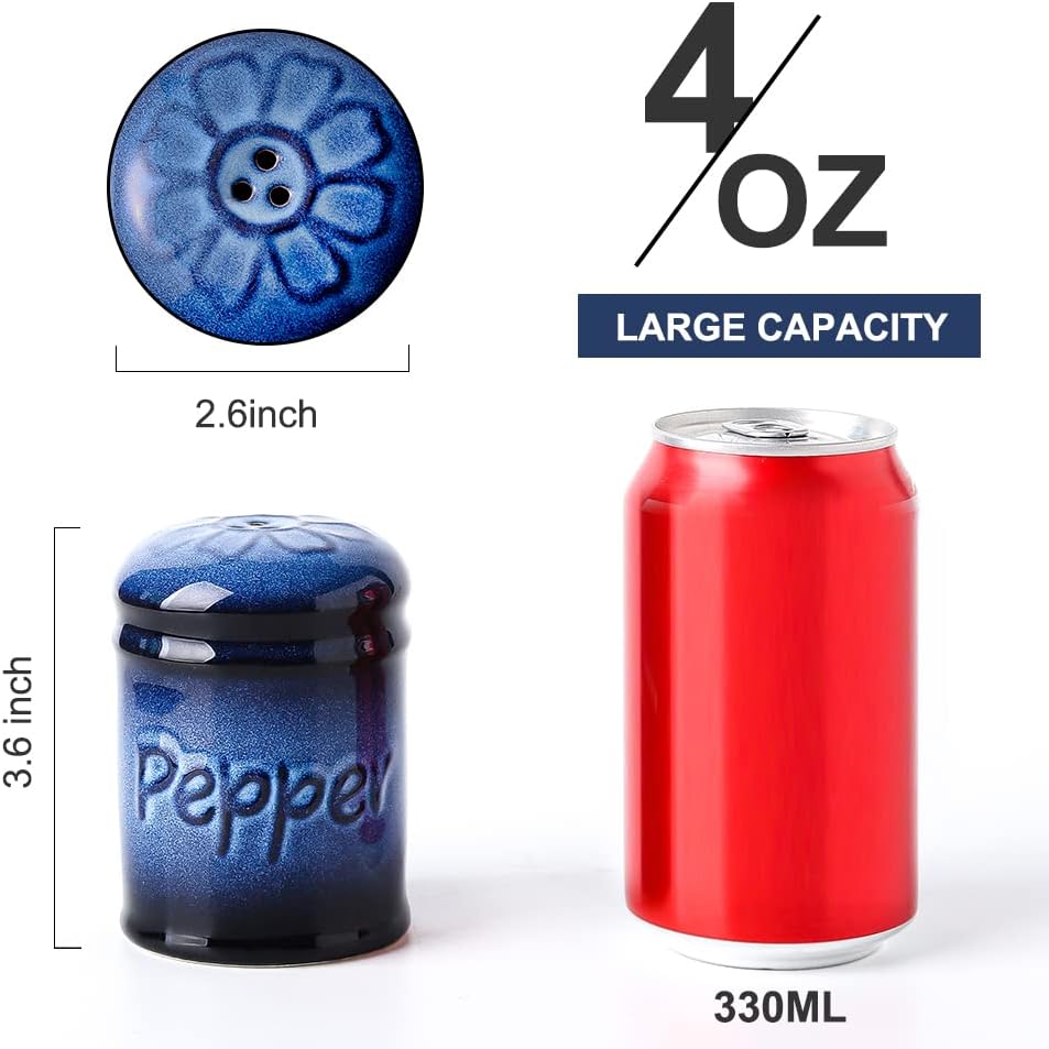Nihow Ceramic Salt Pepper Shaker Set - 26 Inch Black Blue Set of 2