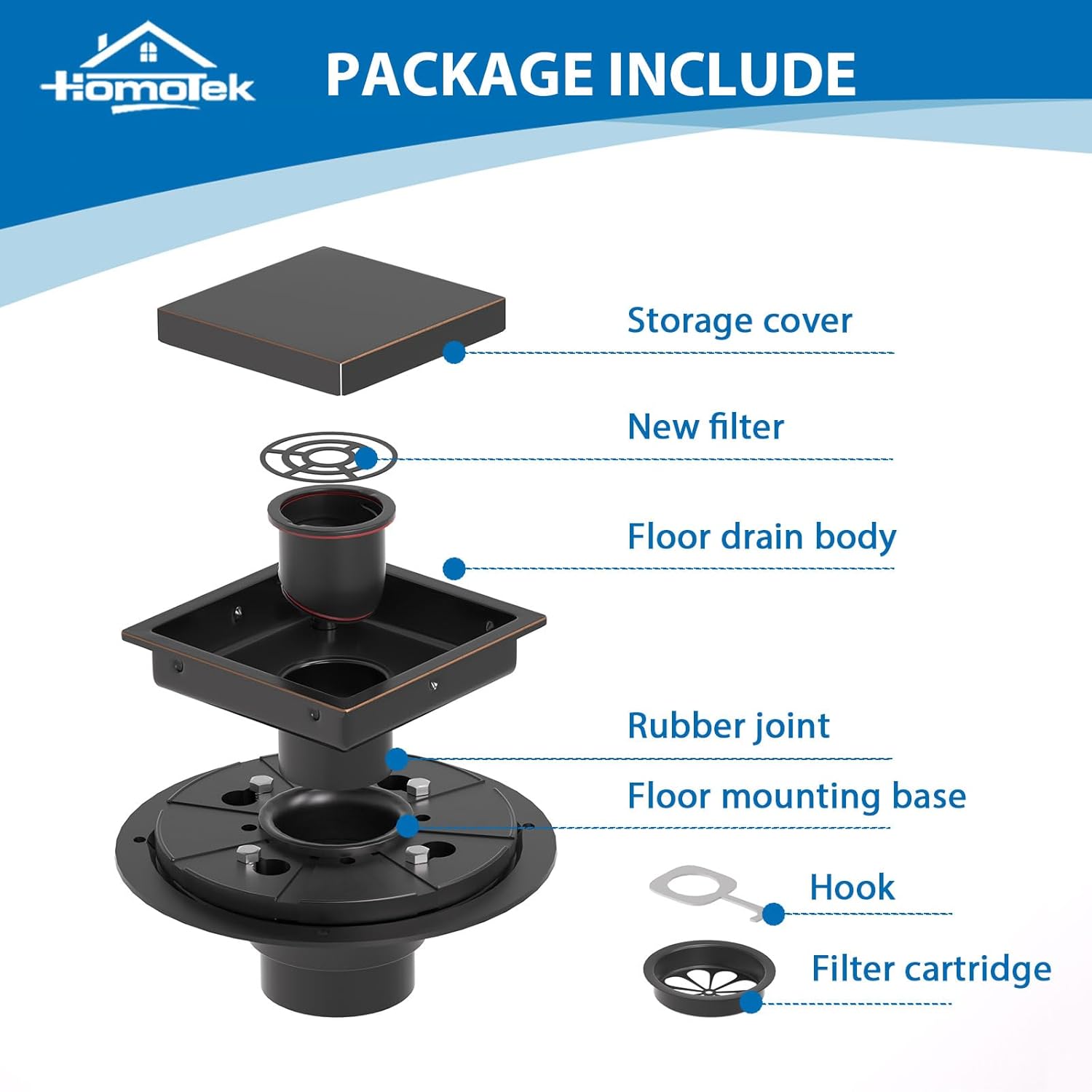 HOMOTEK 4 Inch Shower Drain with Oil Rubbed Bronze Finish