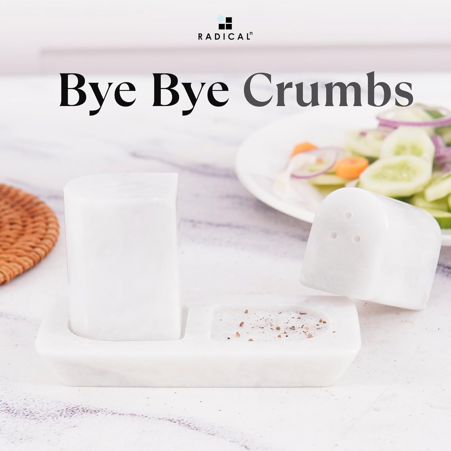 Radicaln Marble Salt and Pepper Shakers Set of 2 with Tray