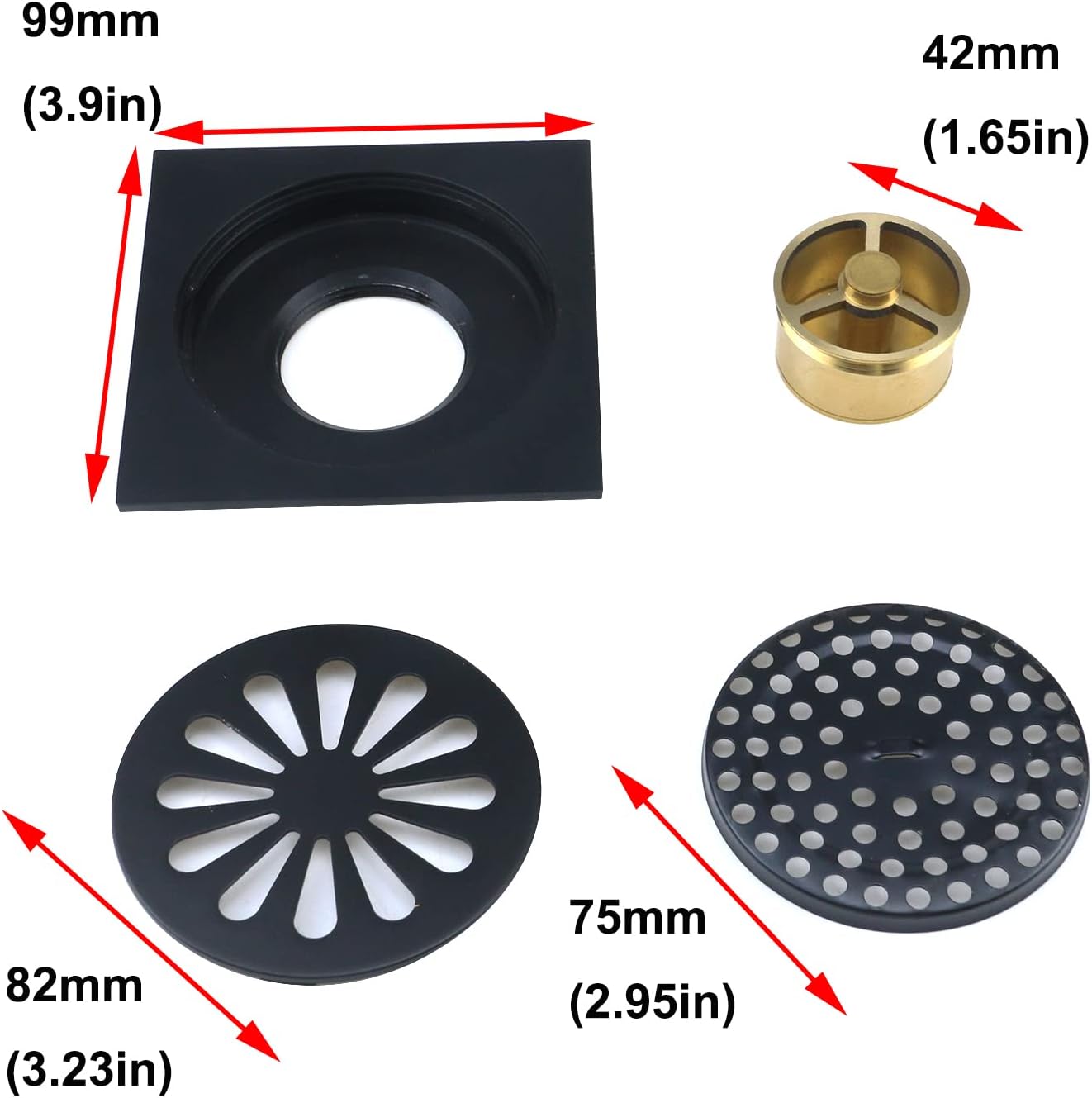 Antrader Odor-Proof Floor Drain Matte Black 4-inch Square 1