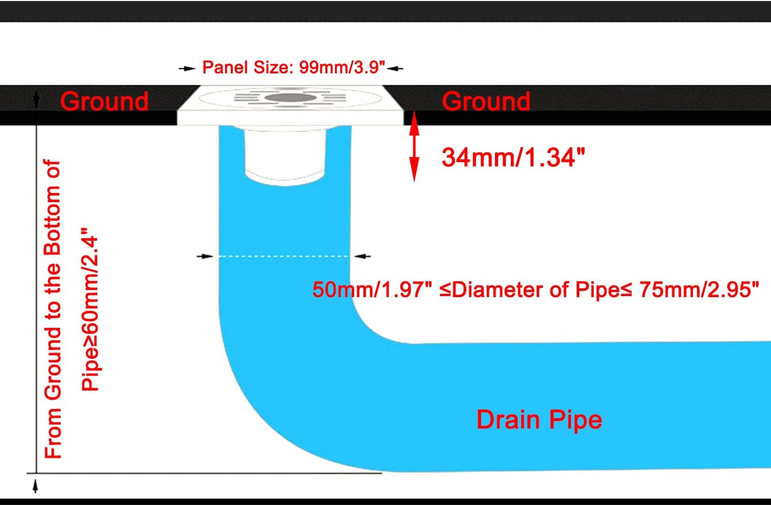 Antrader Odor-Proof Floor Drain Matte Black 4-inch Square 1