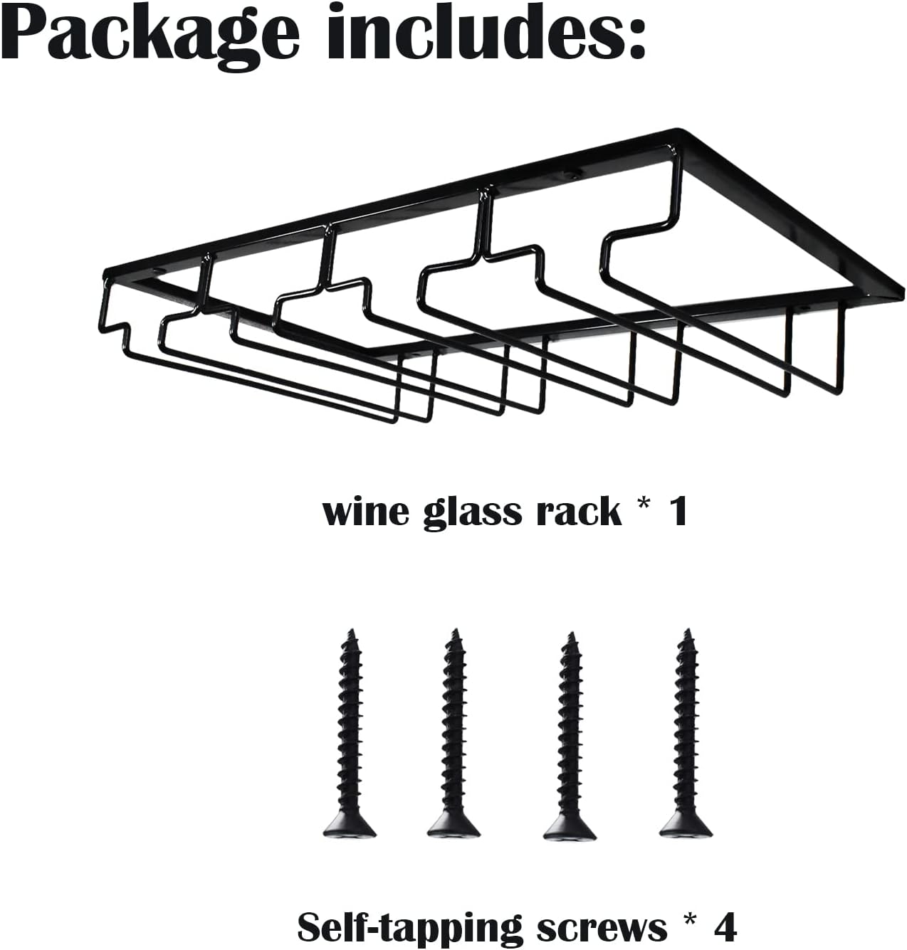 4 Rows Wine Glass Rack Under Cabinet 2 Packs Stemware Holder