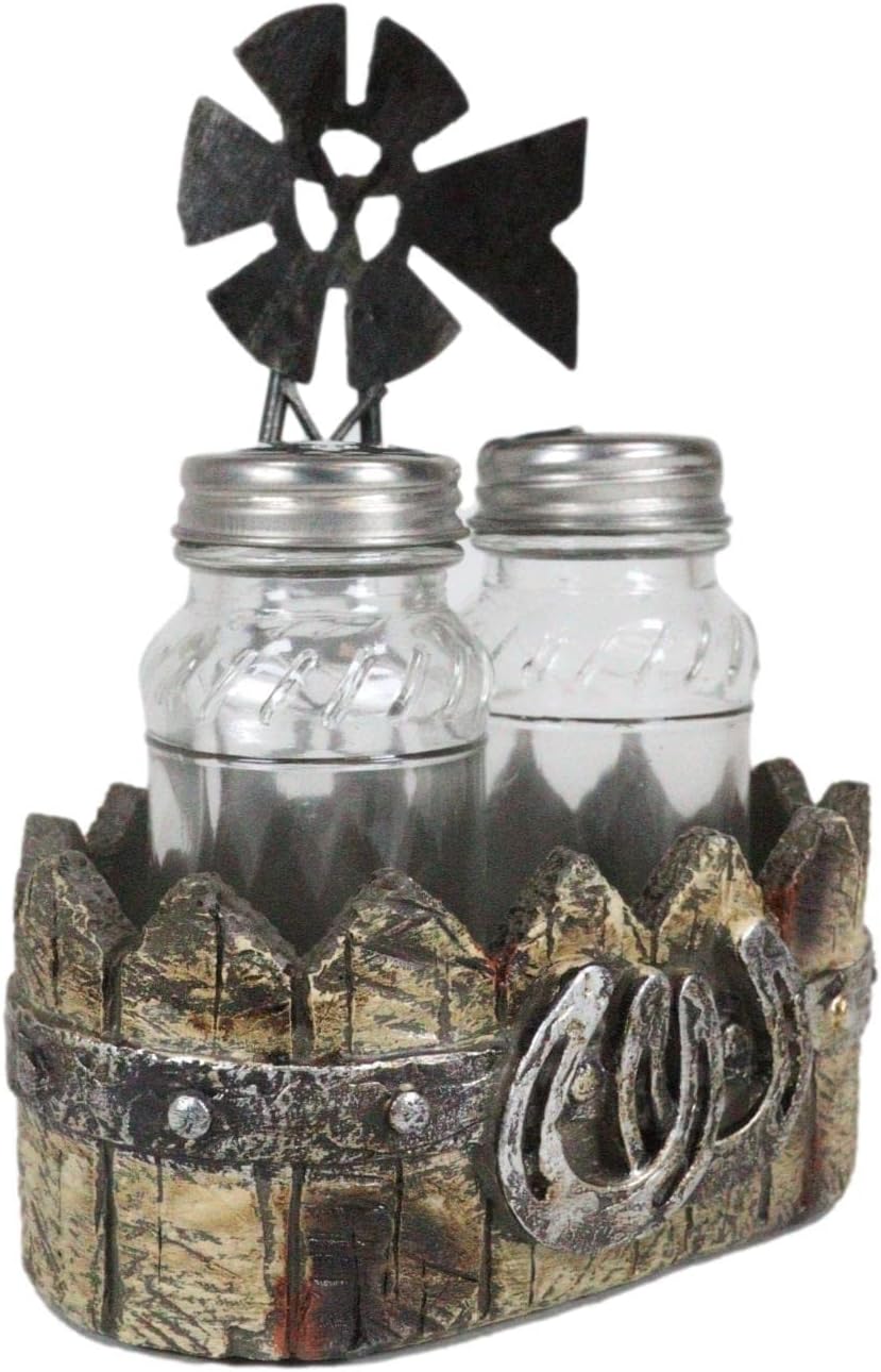 Ebros Gift 6-Tall Rustic Windmill Salt and Pepper Shaker Holder Set