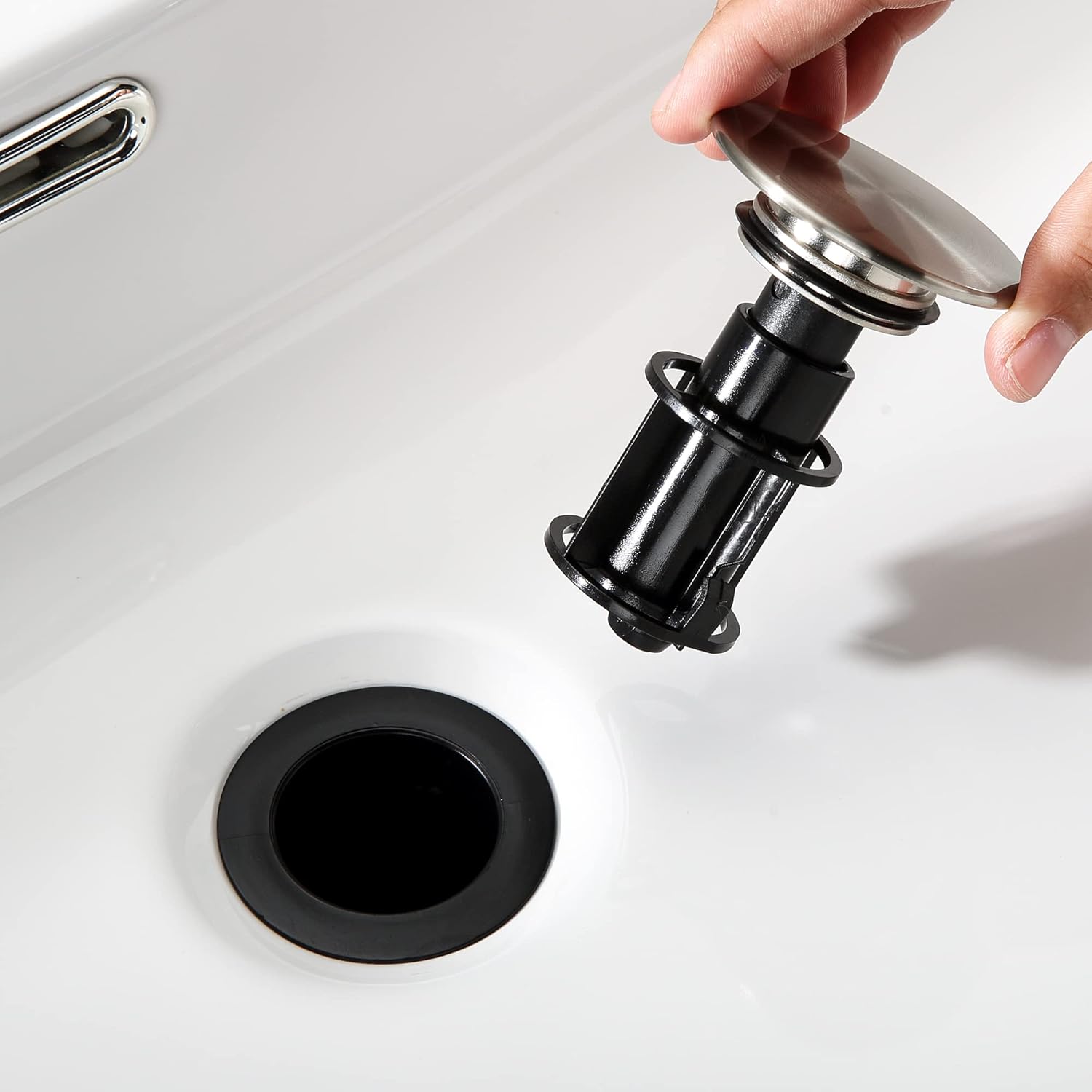 Pop Up Drain Stopper with Overflow for Vessel Sink Brushed Nickel