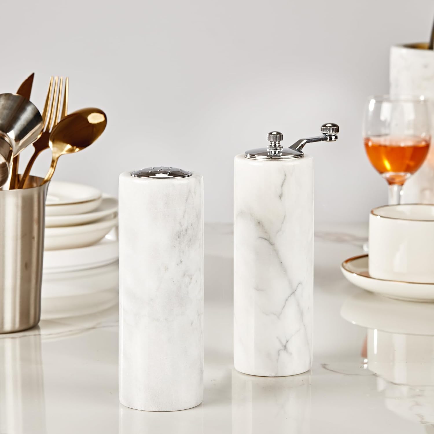 Natural Marble Salt Pepper Shaker Set