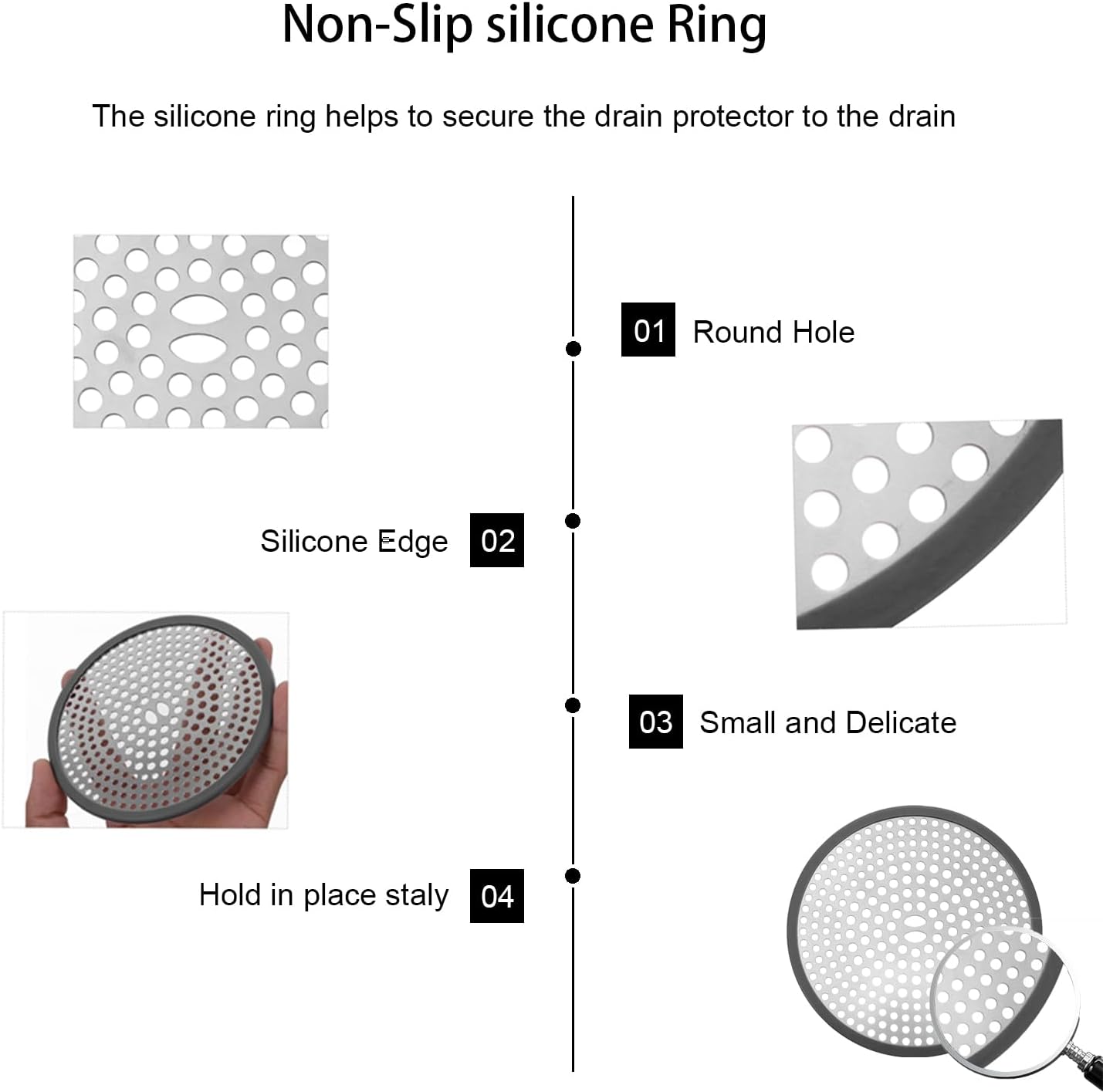 TTRWIN Drain Hair Catcher 304 Stainless Steel Anti-Slip Silicone