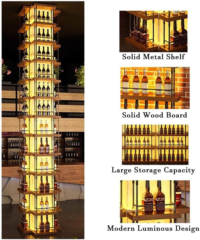 GZHERVICES Tall Wine Bar Cabinet With LED Lights