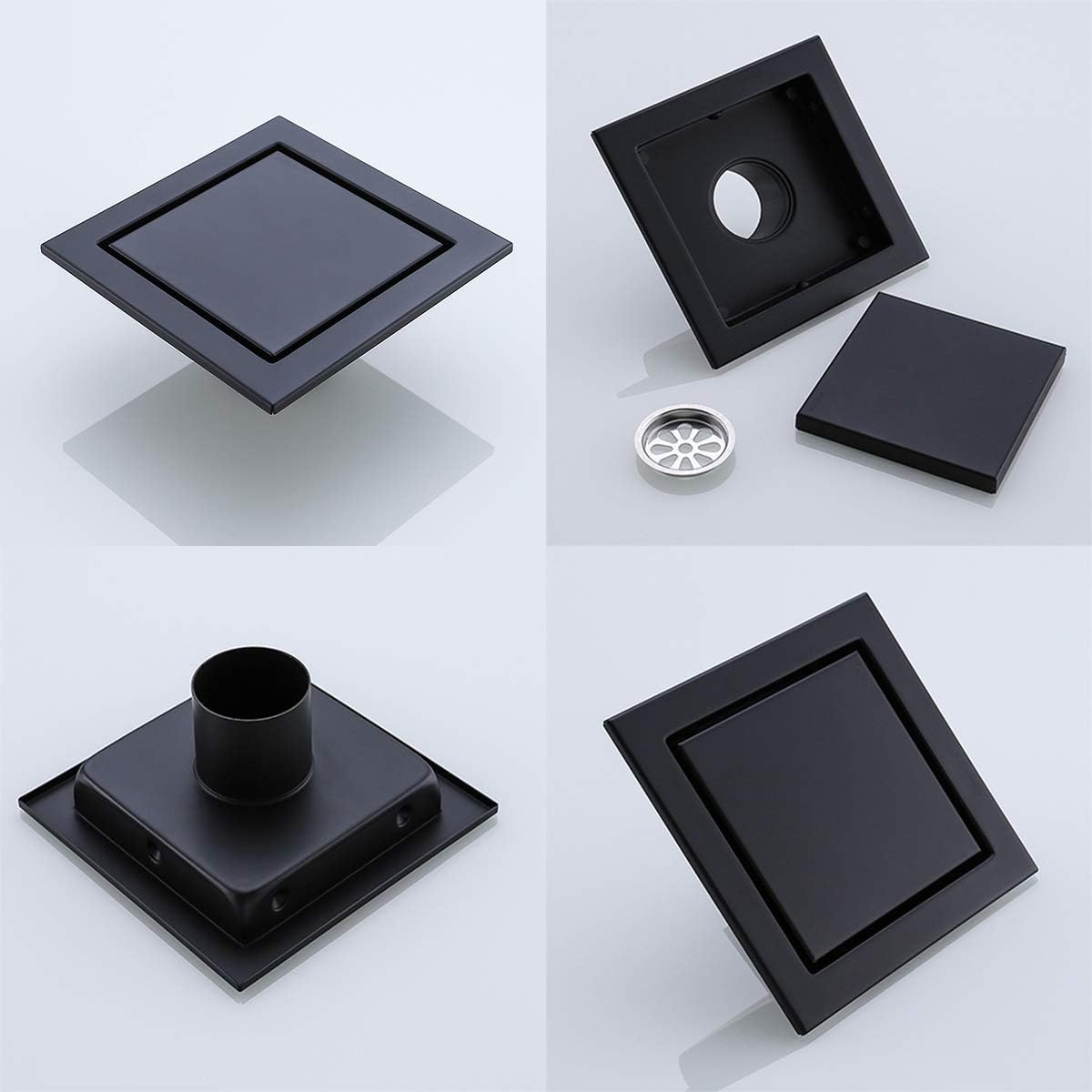 RANDOM Matte Black 6 Inch Drain Cover with Tile Insert