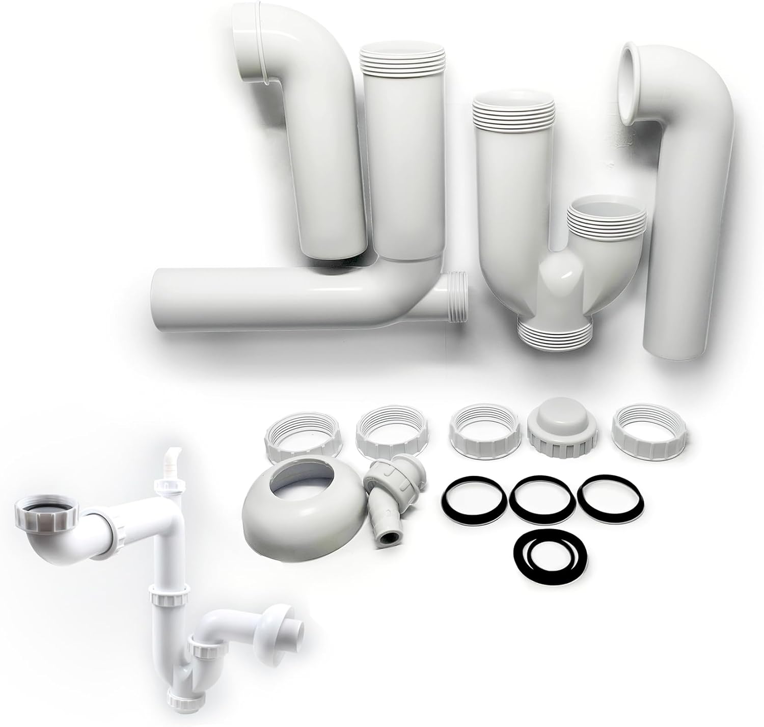 Universal Sink Drain Kit with P Trap for Kitchen and Bathroom White