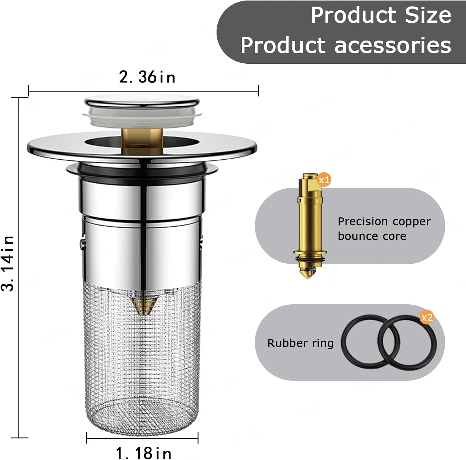Bathroom Sink Drain Strainer - Pop Up Bounce Core Hair Catcher